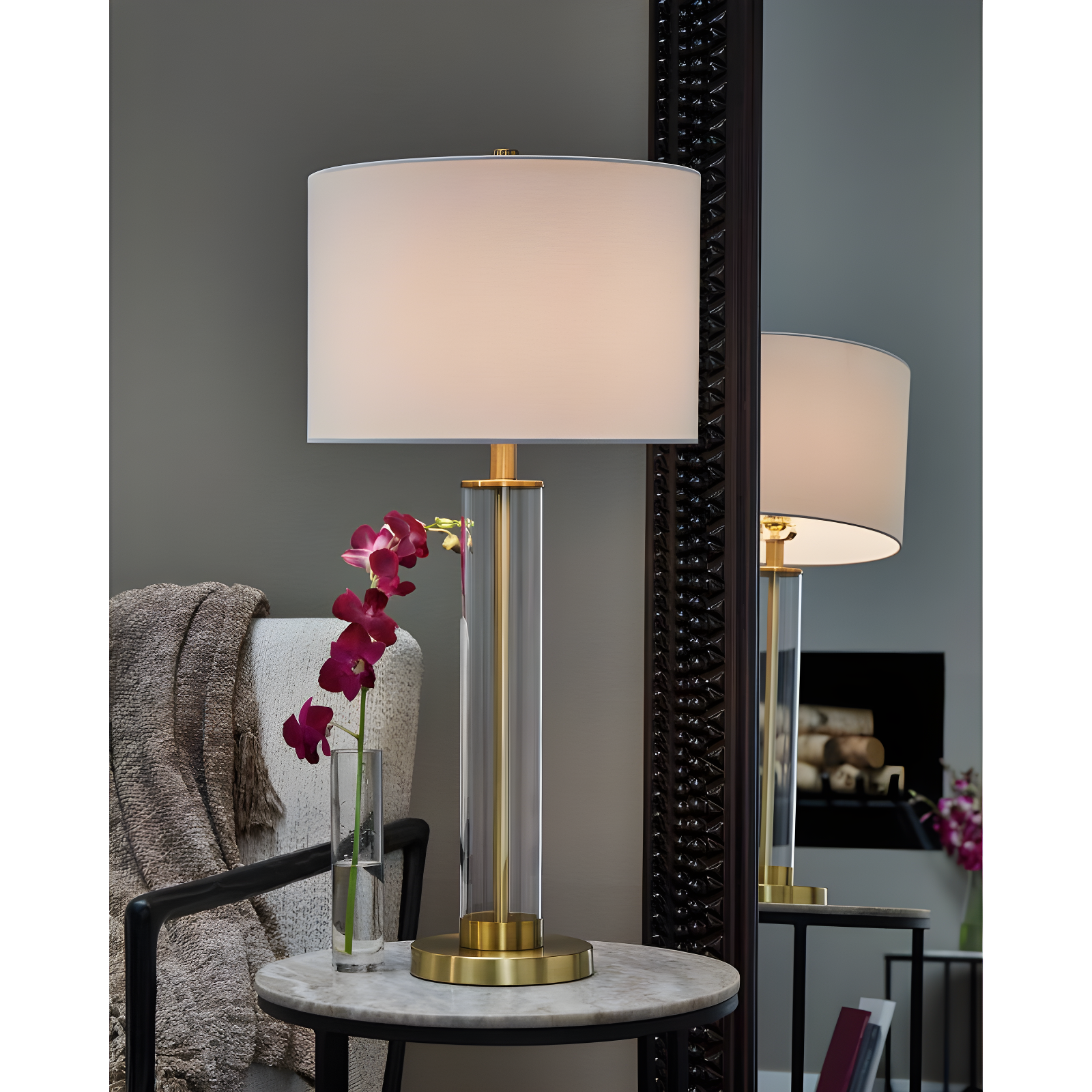 Signature Design by Ashley Orenman Table Lamps: Metallic Finish, Drum Shade, 29.25" Height