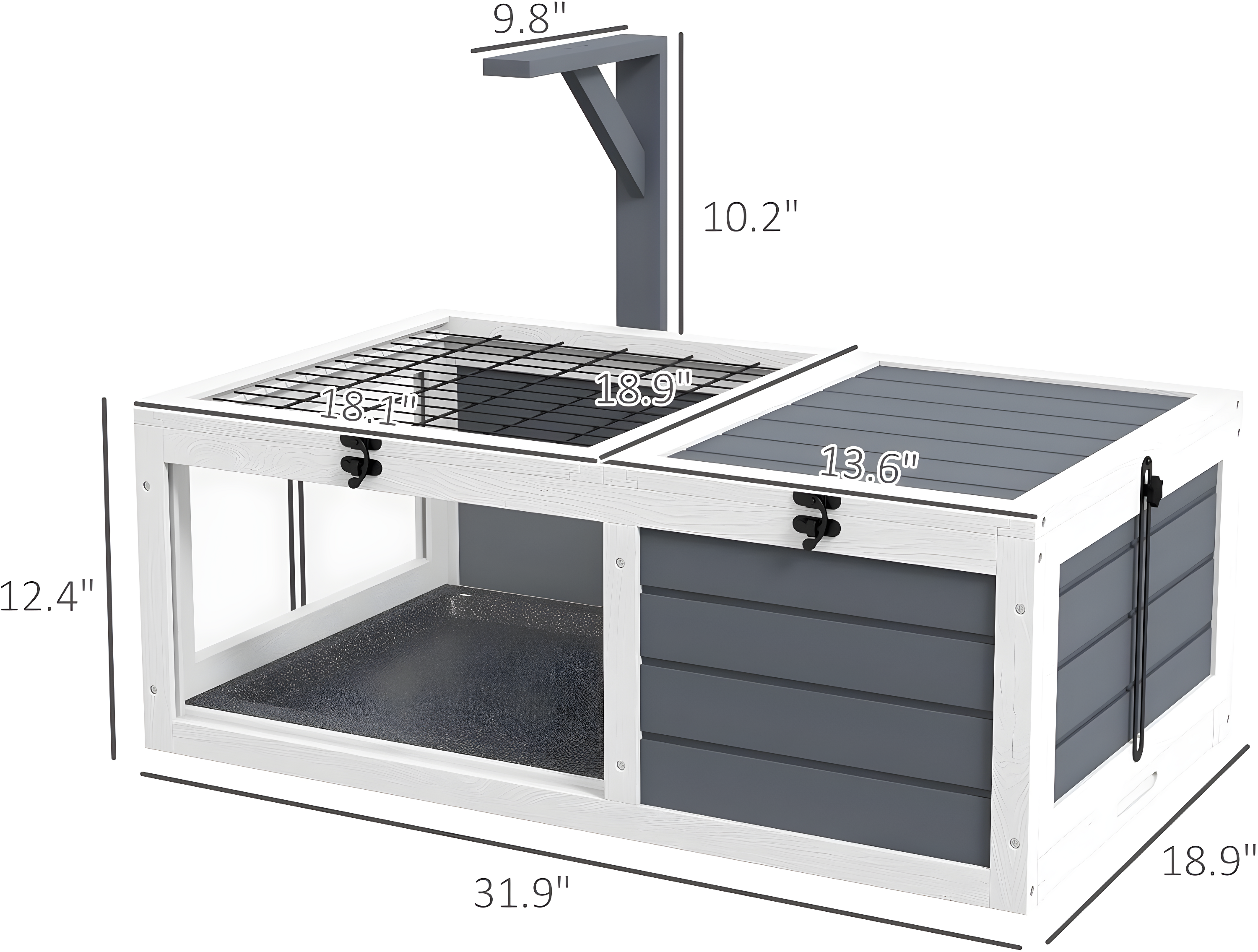Tucker Murphy Pet™ Tortoise Habitat, Wooden Tortoise House, Indoor Outdoor Tortoise Enclosure With Lamp Holder, Pull-Out Waterproof Trays, Openable Lids, Gray