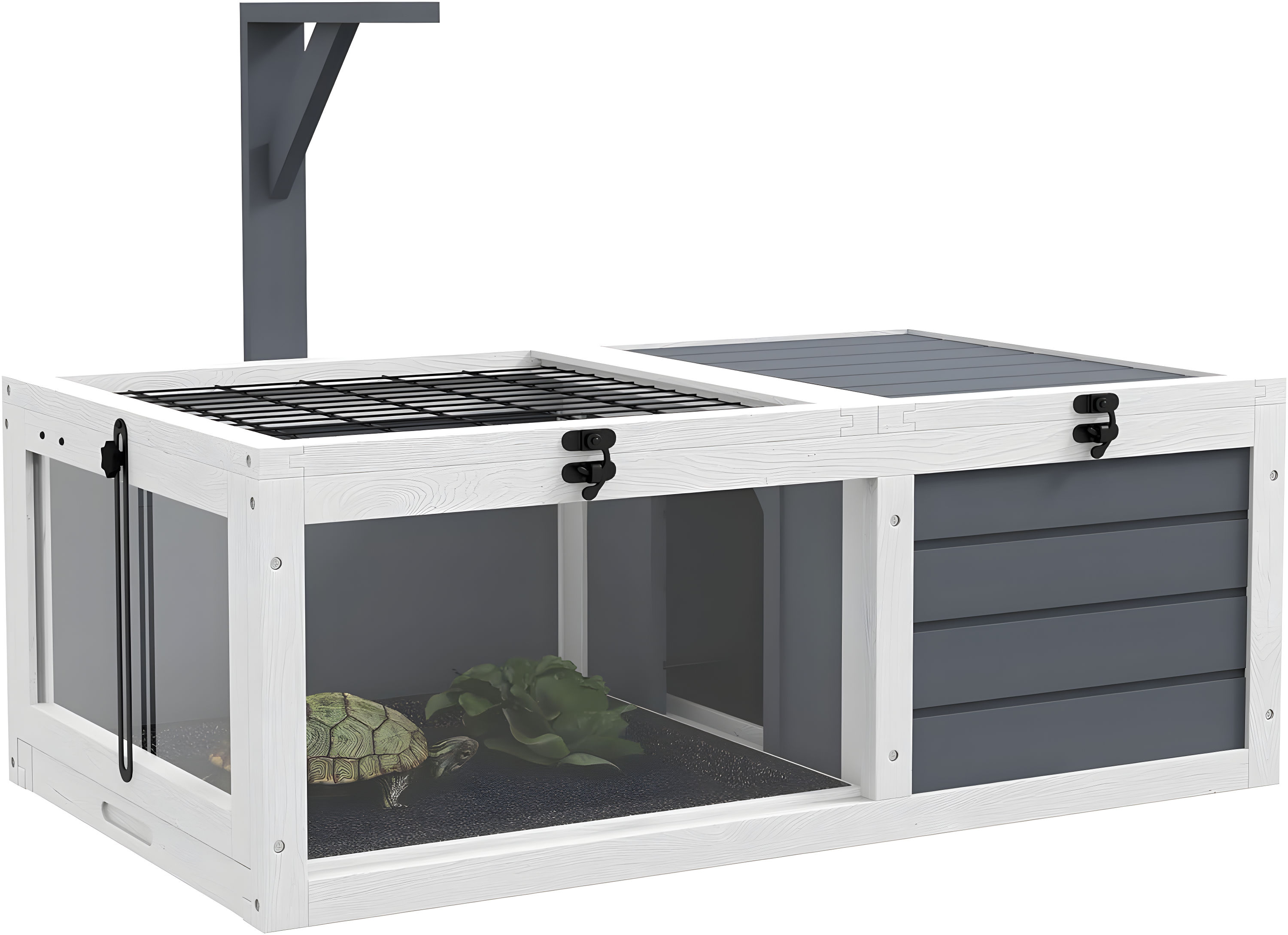Tucker Murphy Pet™ Tortoise Habitat, Wooden Tortoise House, Indoor Outdoor Tortoise Enclosure With Lamp Holder, Pull-Out Waterproof Trays, Openable Lids, Gray