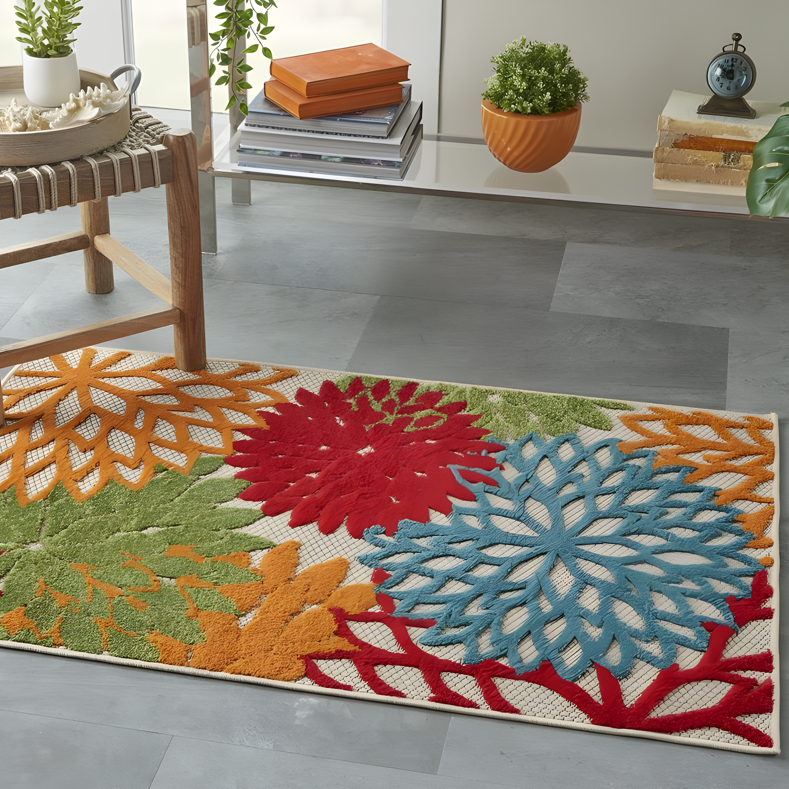 Nourison Aloha Floral Bloom Flatweave High-Low Indoor Outdoor Area Rug Green 2'8" x 4'