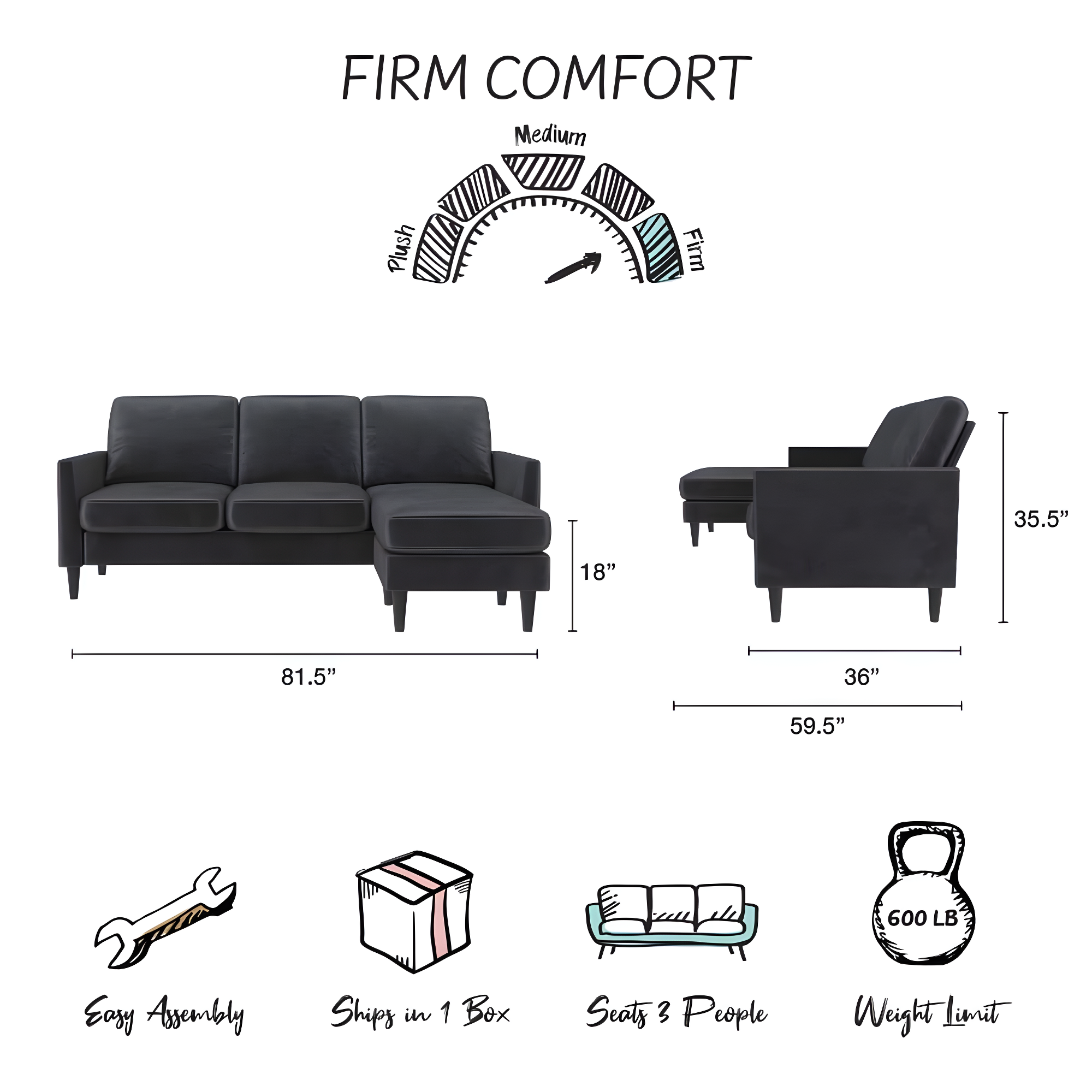 Winston 81.5" Wide Reversible Sofa & Chaise with Ottoman