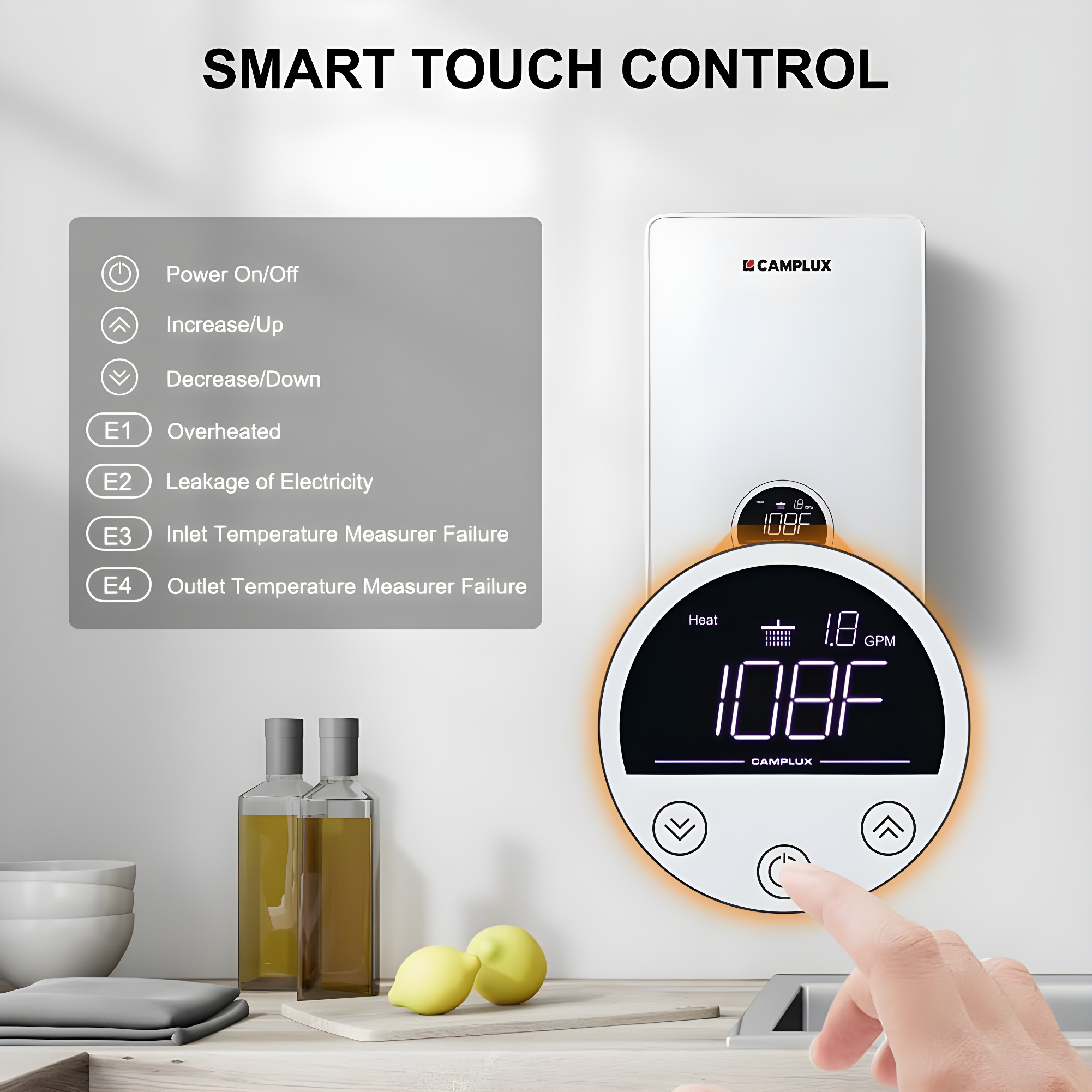 CAMPLUX 1.8 GPM Tankless Electric Water Heater, 6kW 240V, TE06Pro, White