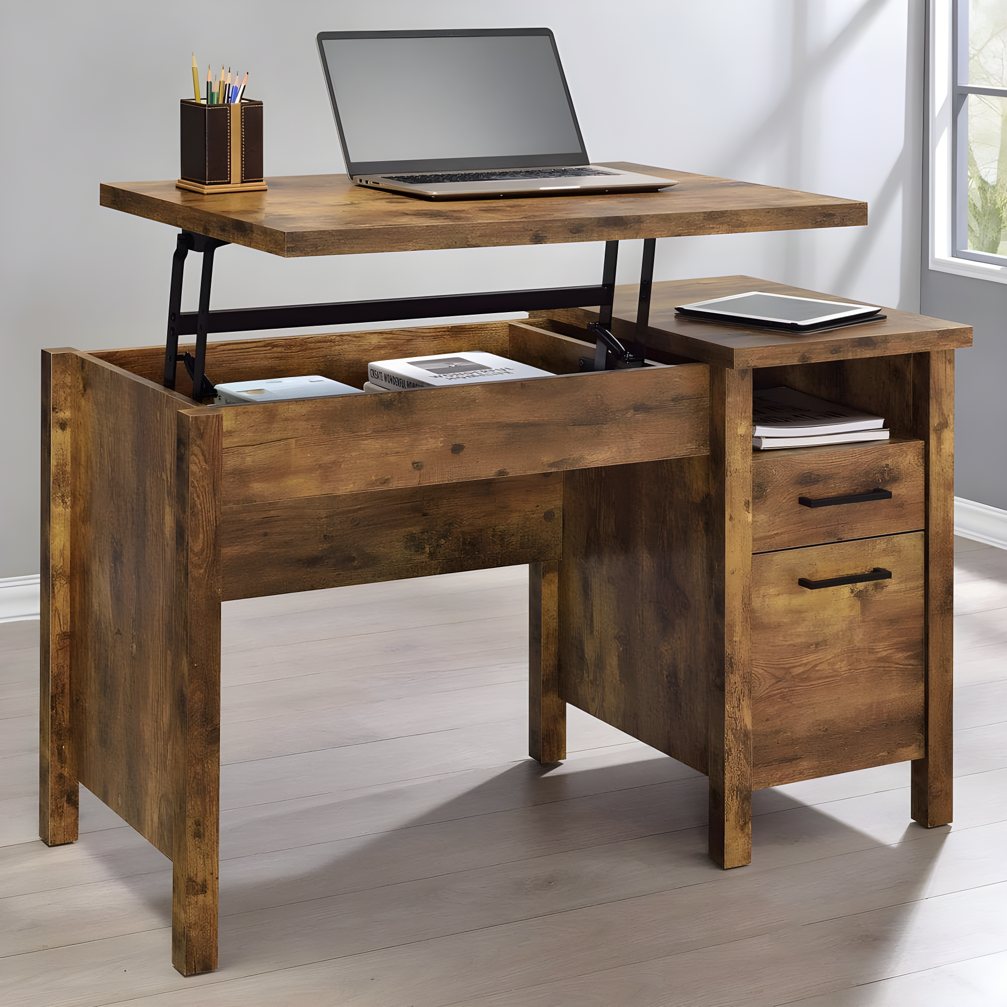 Delwin 2 Drawer Standing Office Desk Antique Nutmeg - Coaster