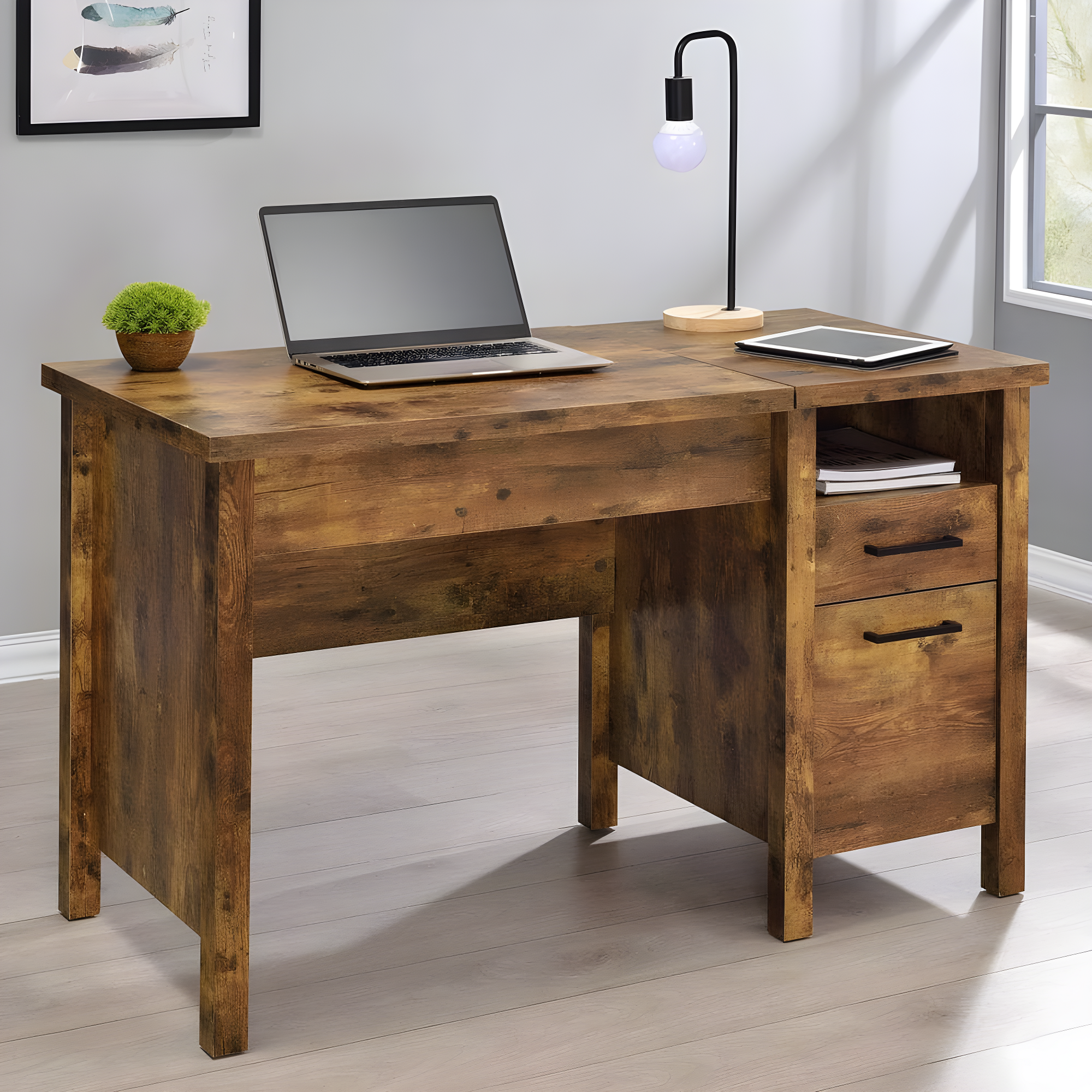 Delwin 2 Drawer Standing Office Desk Antique Nutmeg - Coaster