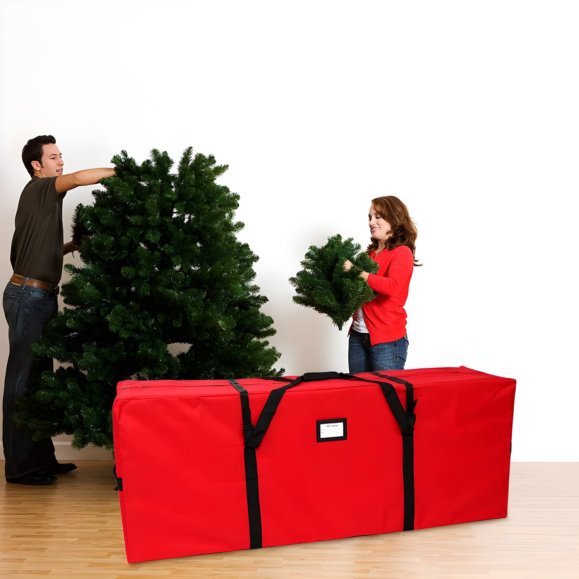 OurWarm Christmas Tree Storage Bag Extra Large Heavy Duty Storage Containers for 8 Ft Artificial Tree 600D Oxford Xmas Holiday Tree Storage Bags with Reinforced Handles Zipper, Red 50" x 15" x 20"
