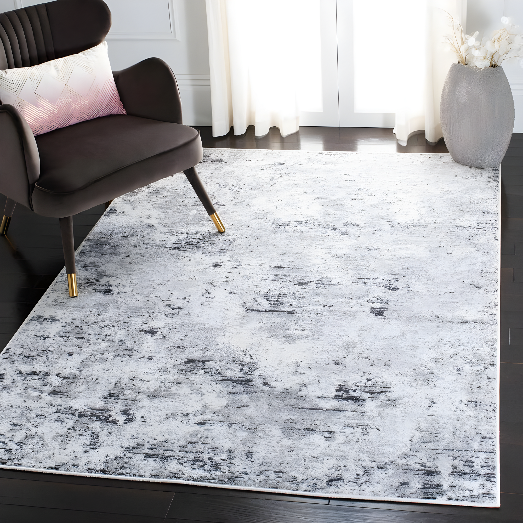 SAFAVIEH Amelia Alastar Abstract Distressed Area Rug, Grey/Ivory, 6'7" x 6'7" Square