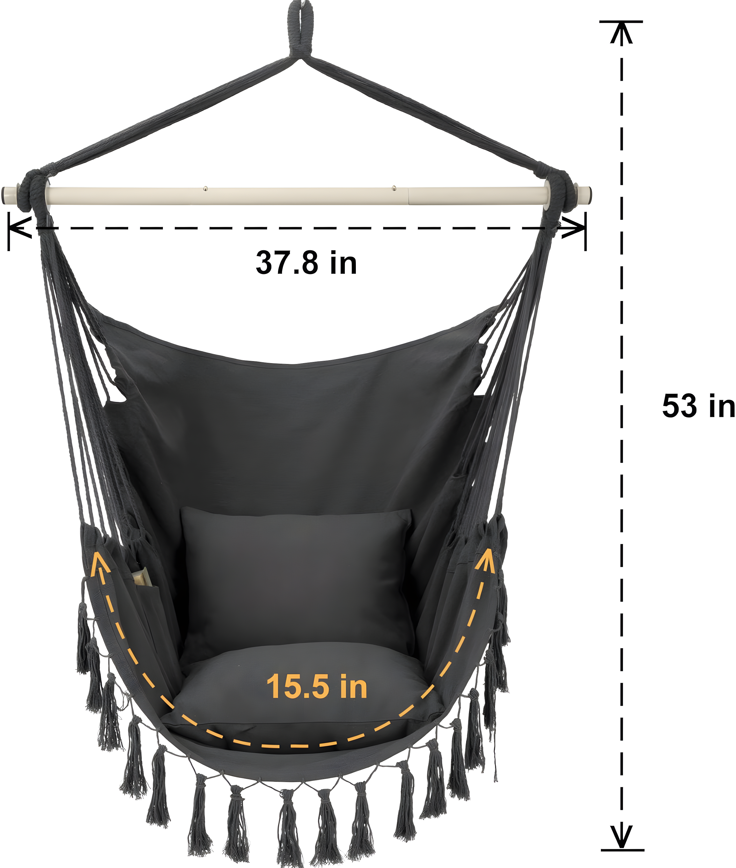 Y- STOP Hammock Chair Hanging Rope Swing, Max 500 Lbs, 2 Cushions Included, Large Macrame Hanging Chair with Pocket, Cotton Weave for Superior Comfort, Durability (Dark Grey)