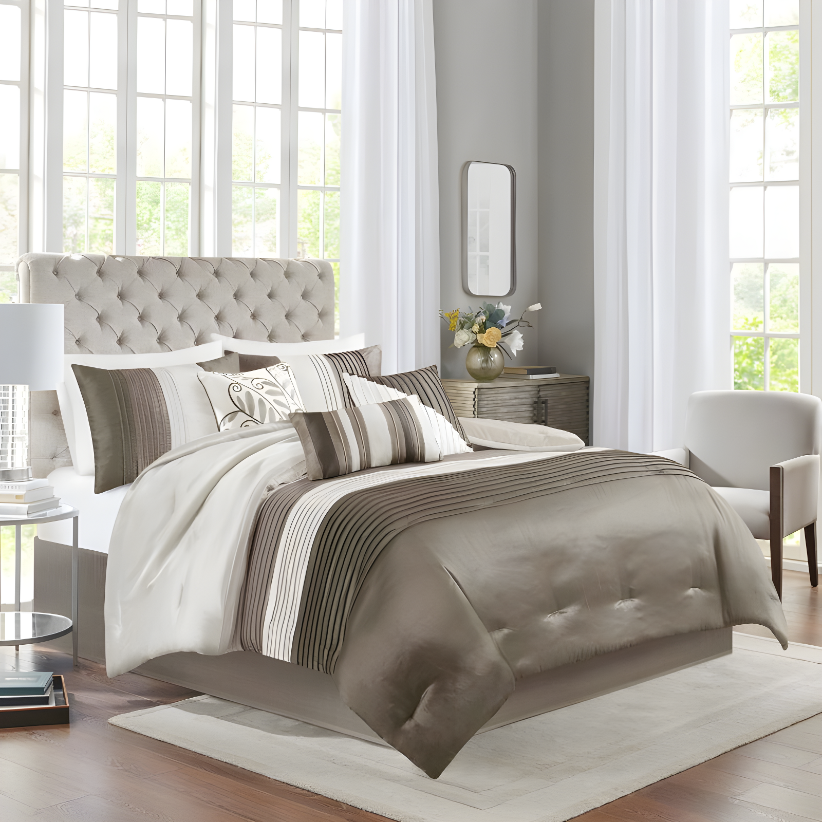 Madison Park Amherst 7 Piece Striped and Pleated Comforter Set