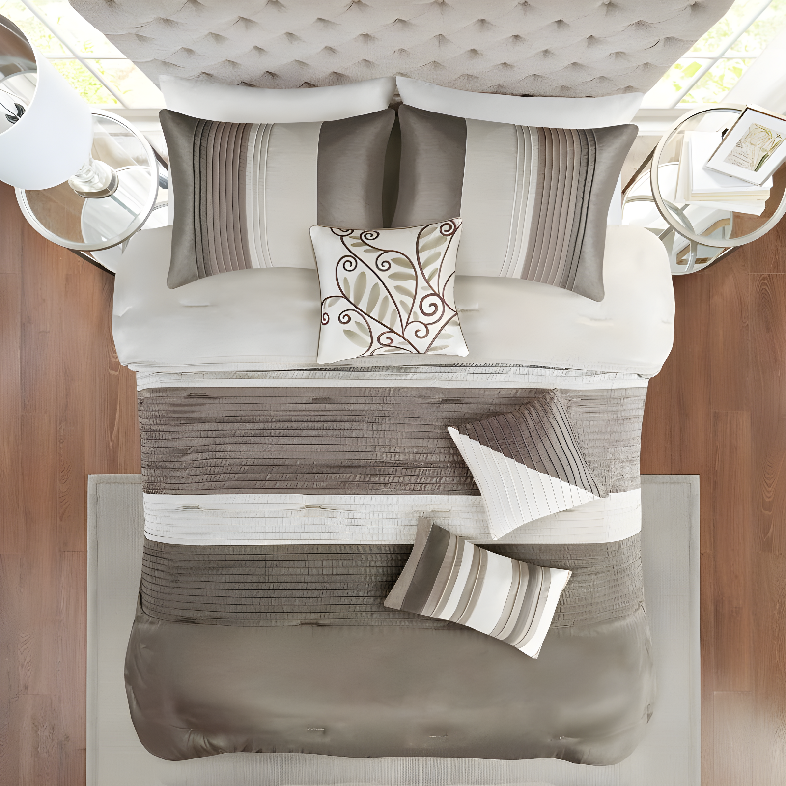 Madison Park Amherst 7 Piece Striped and Pleated Comforter Set