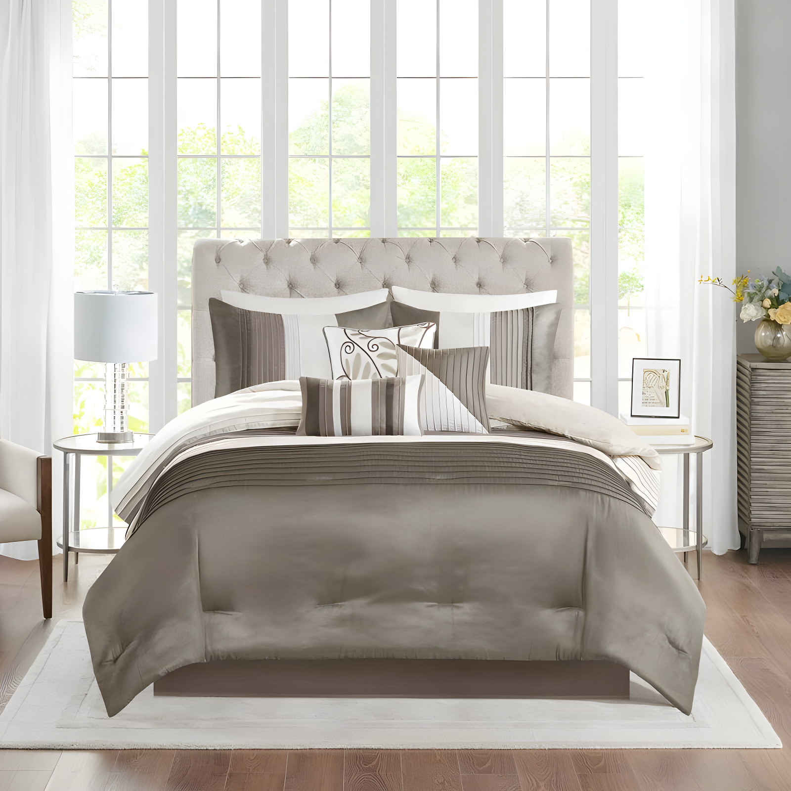 Madison Park Amherst 7 Piece Striped and Pleated Comforter Set