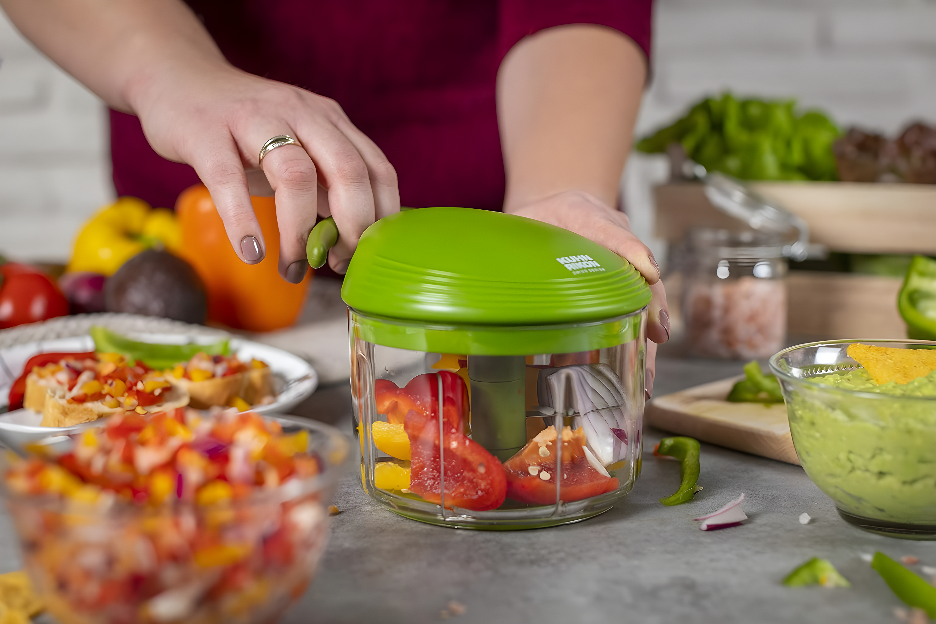 Green Manual Food Processor with Stainless Steel Blades