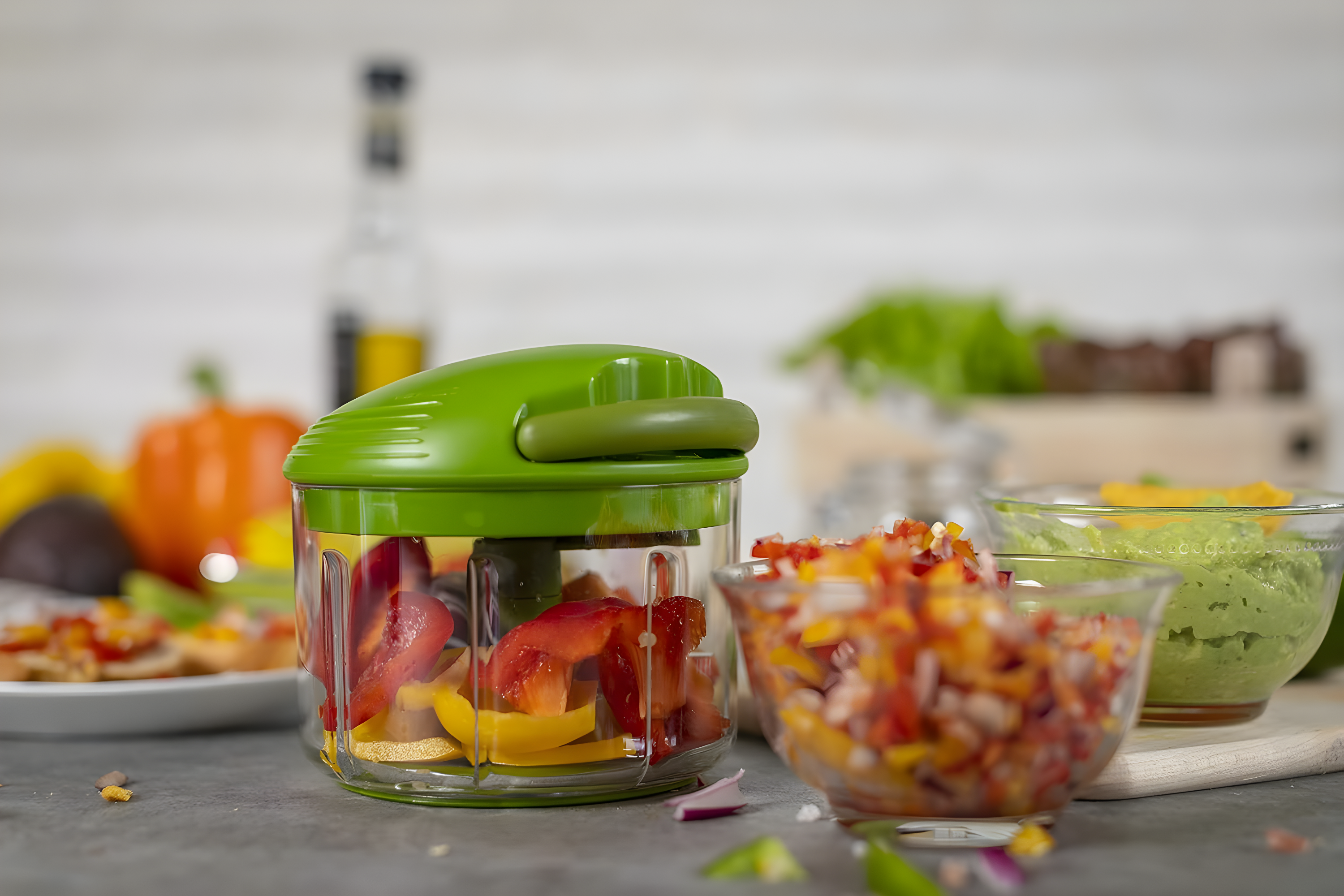 Green Manual Food Processor with Stainless Steel Blades