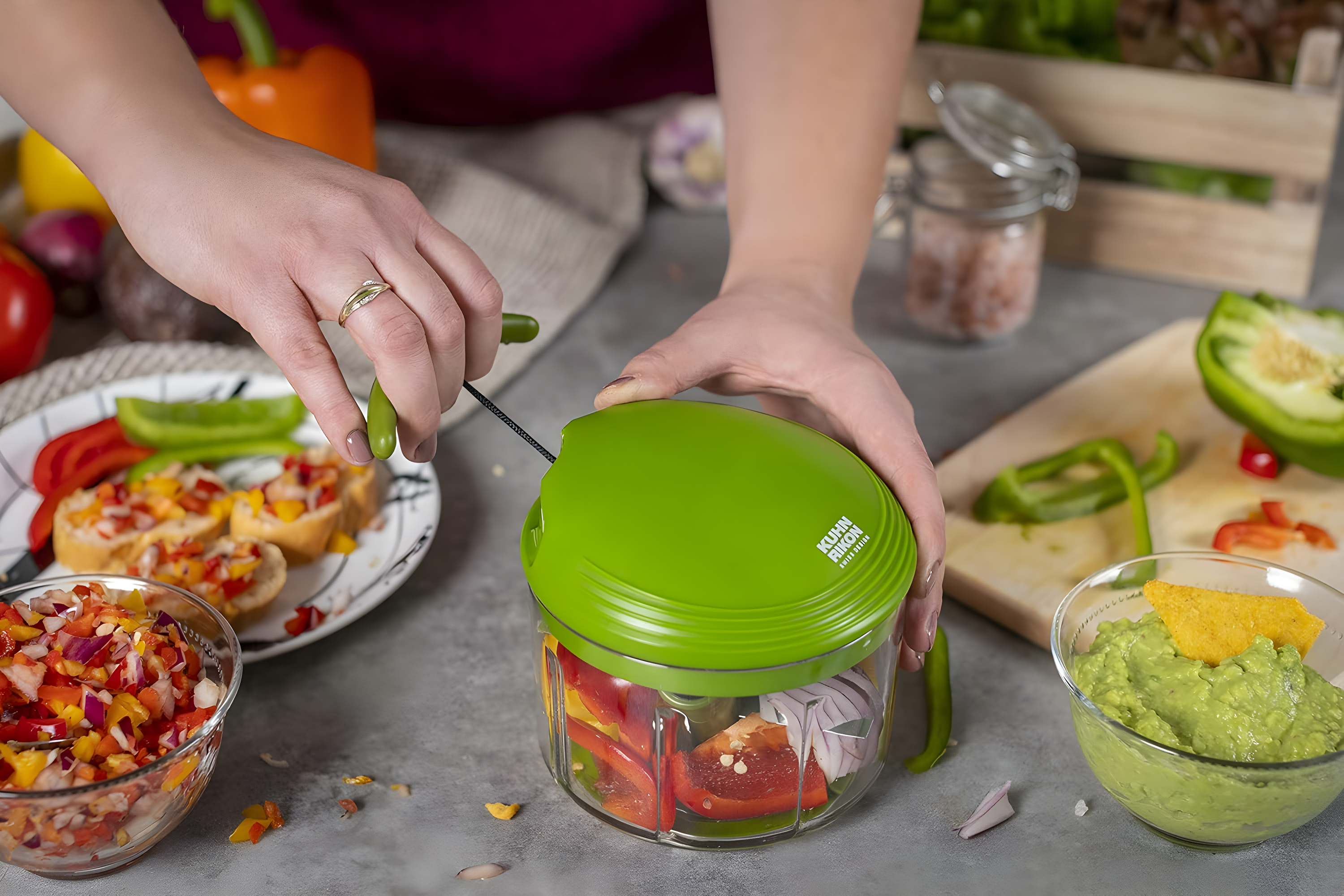 Green Manual Food Processor with Stainless Steel Blades
