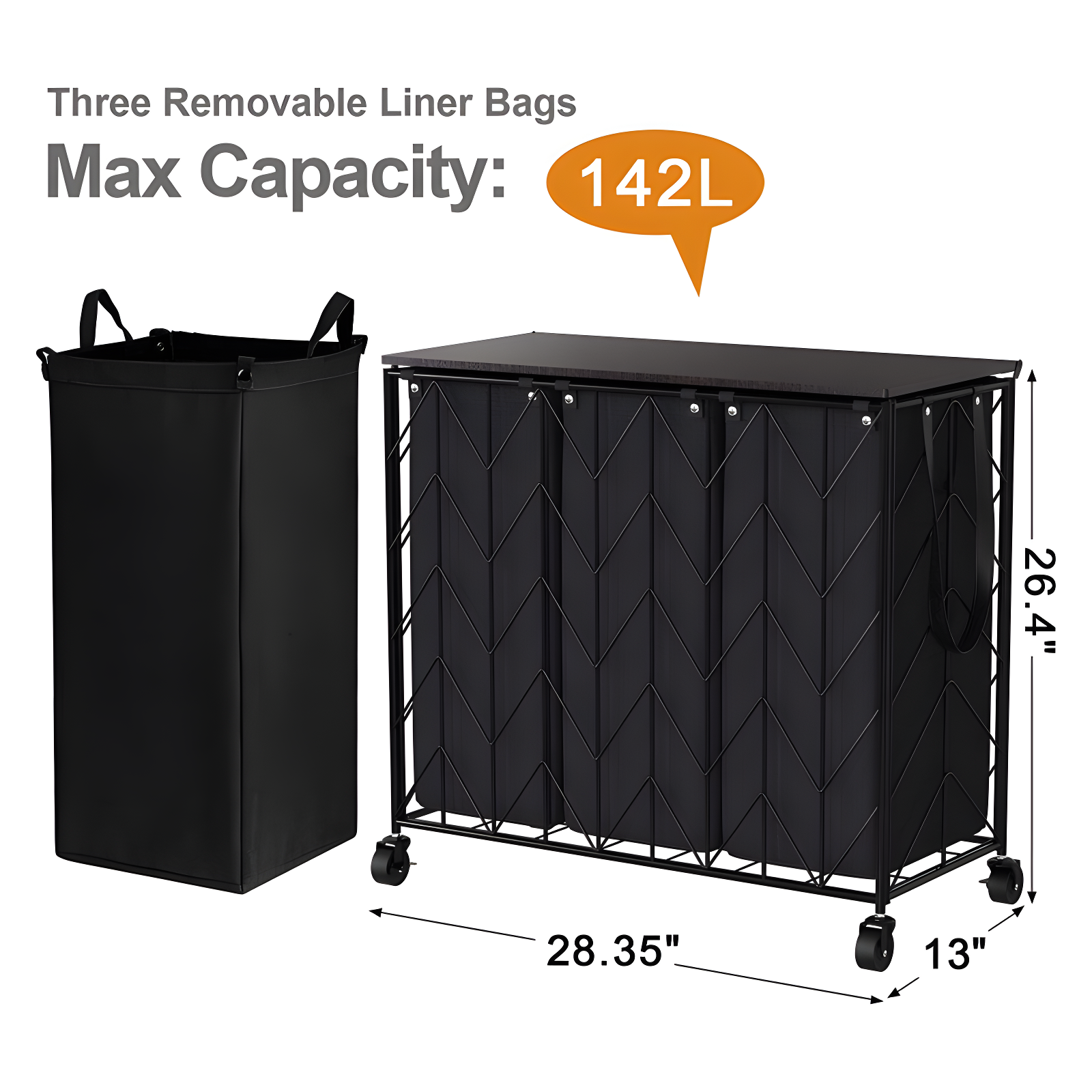 142L Laundry Hamper 3 Section with Lid
