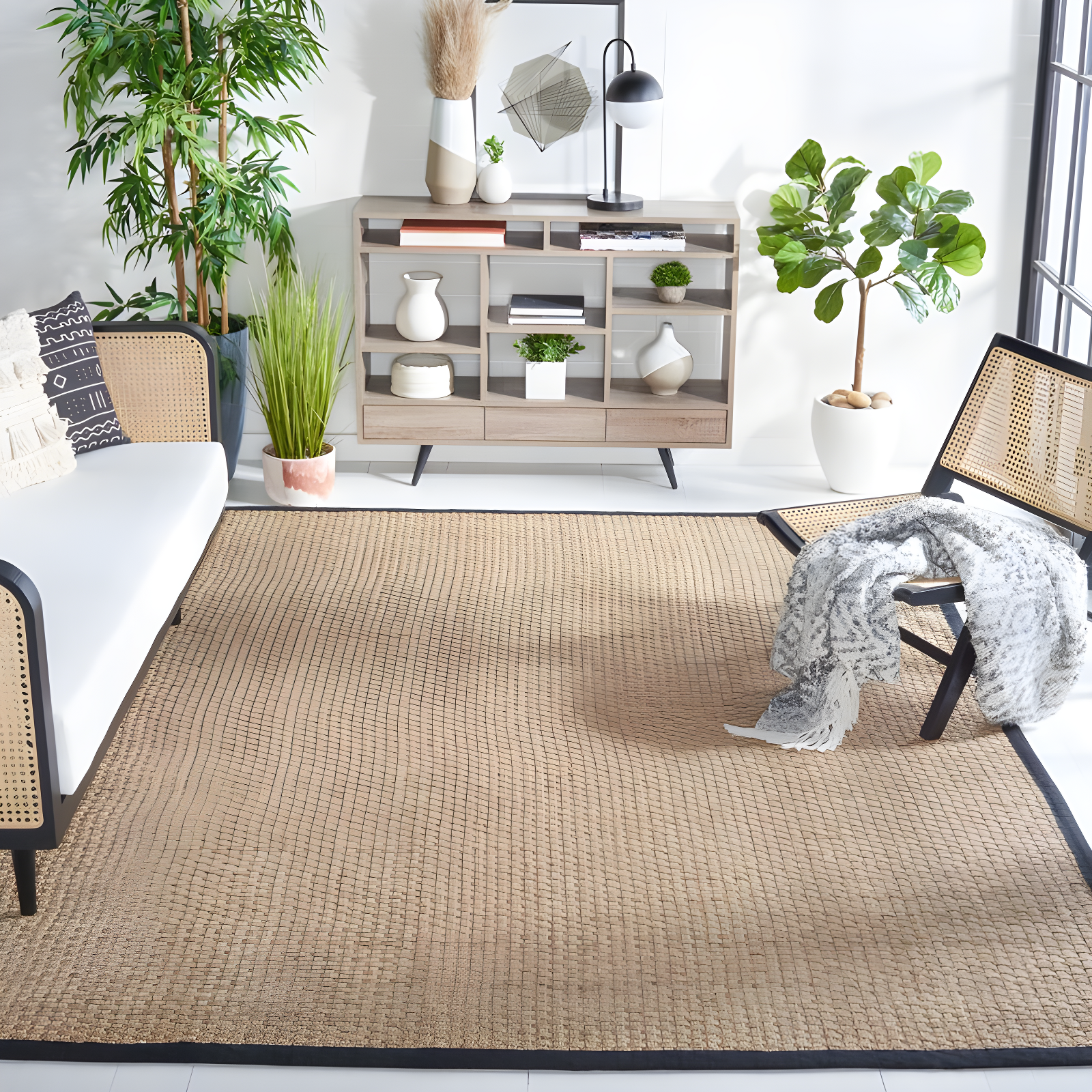 Natural Fiber NF114 Power Loomed Area Rug - Natural/Black - 6'x9' - Safavieh.