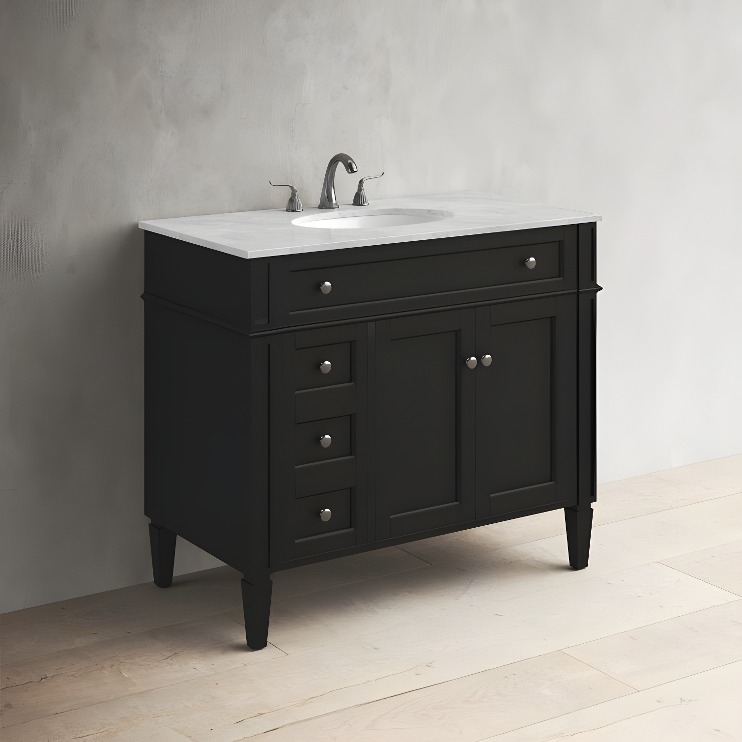 Rukie 40" Free-Standing Single Bathroom Vanity Set with Marble Vanity Top