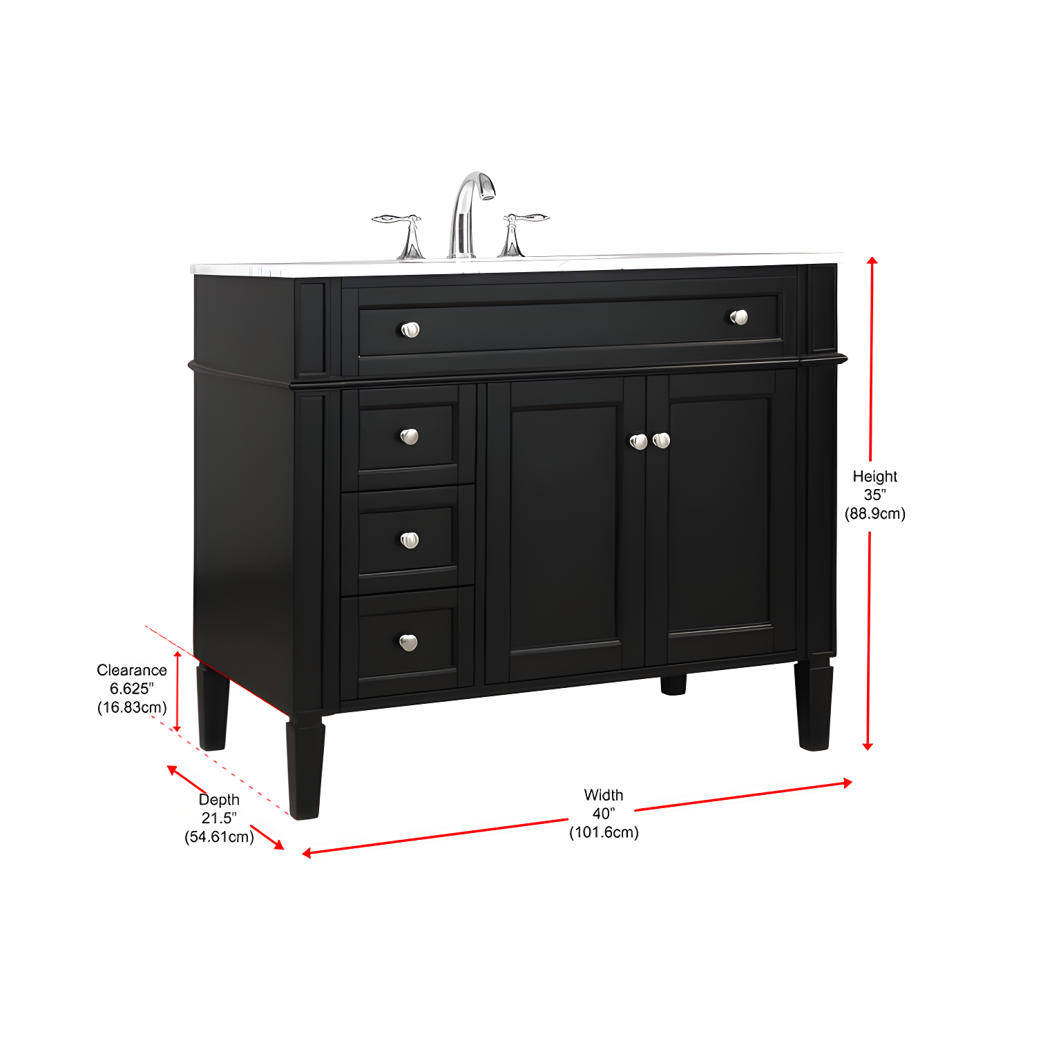 Rukie 40" Free-Standing Single Bathroom Vanity Set with Marble Vanity Top