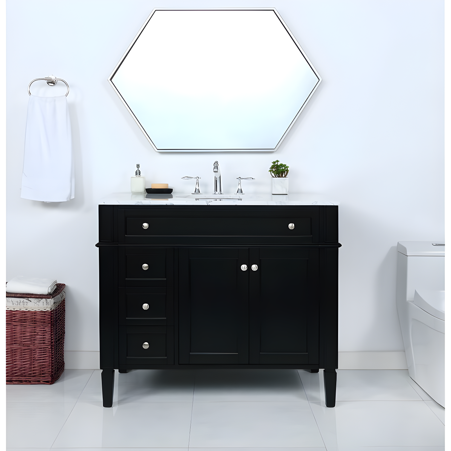 Rukie 40" Free-Standing Single Bathroom Vanity Set with Marble Vanity Top