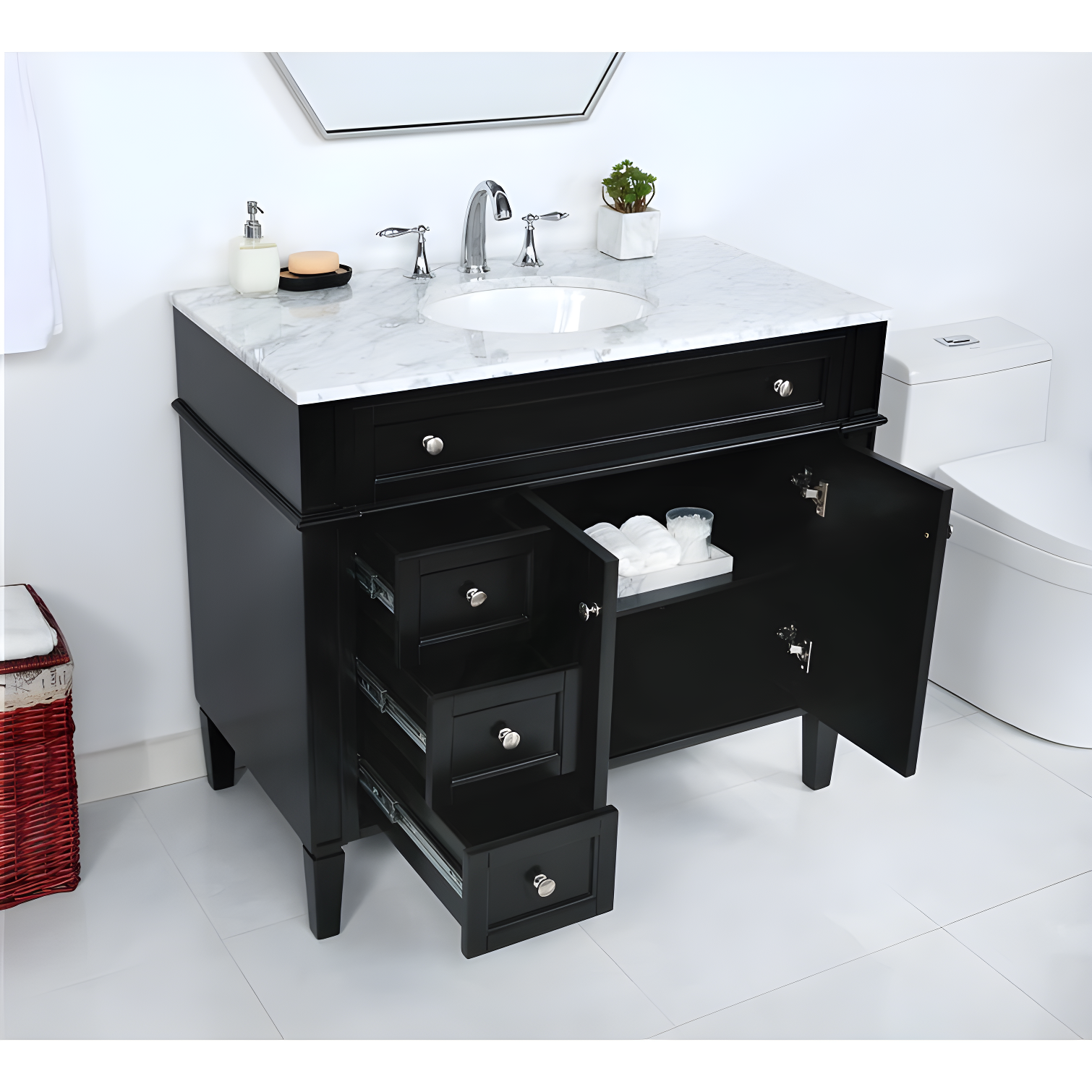 Rukie 40" Free-Standing Single Bathroom Vanity Set with Marble Vanity Top