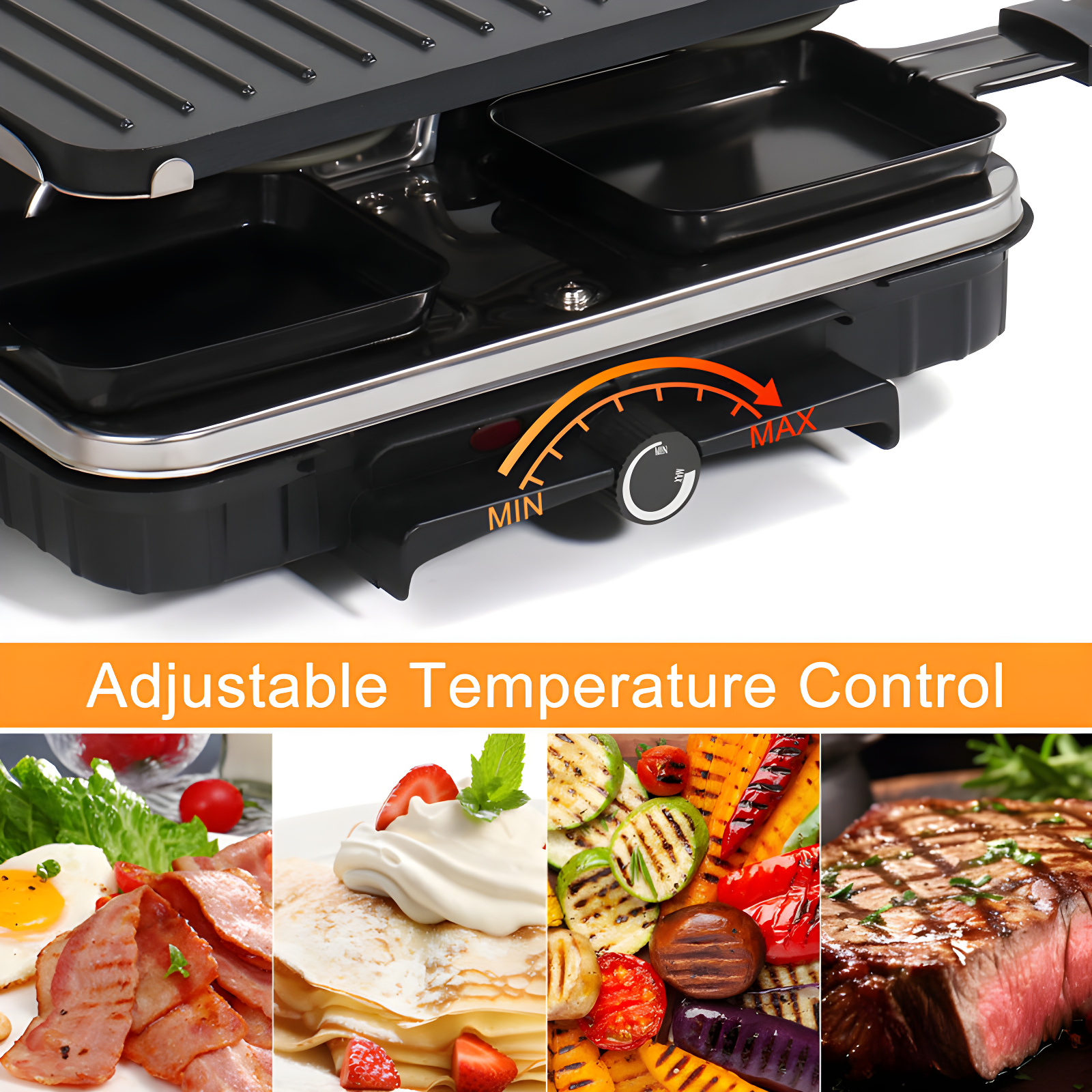 Table Grill, Indoor Grill Korean BBQ Grill Electric Griddle, 2 In 1 Electric Griddle Nonstick With 8  Cheese Pans Adjustable Temperature Control 1300W Ideal For Family And Party Fun