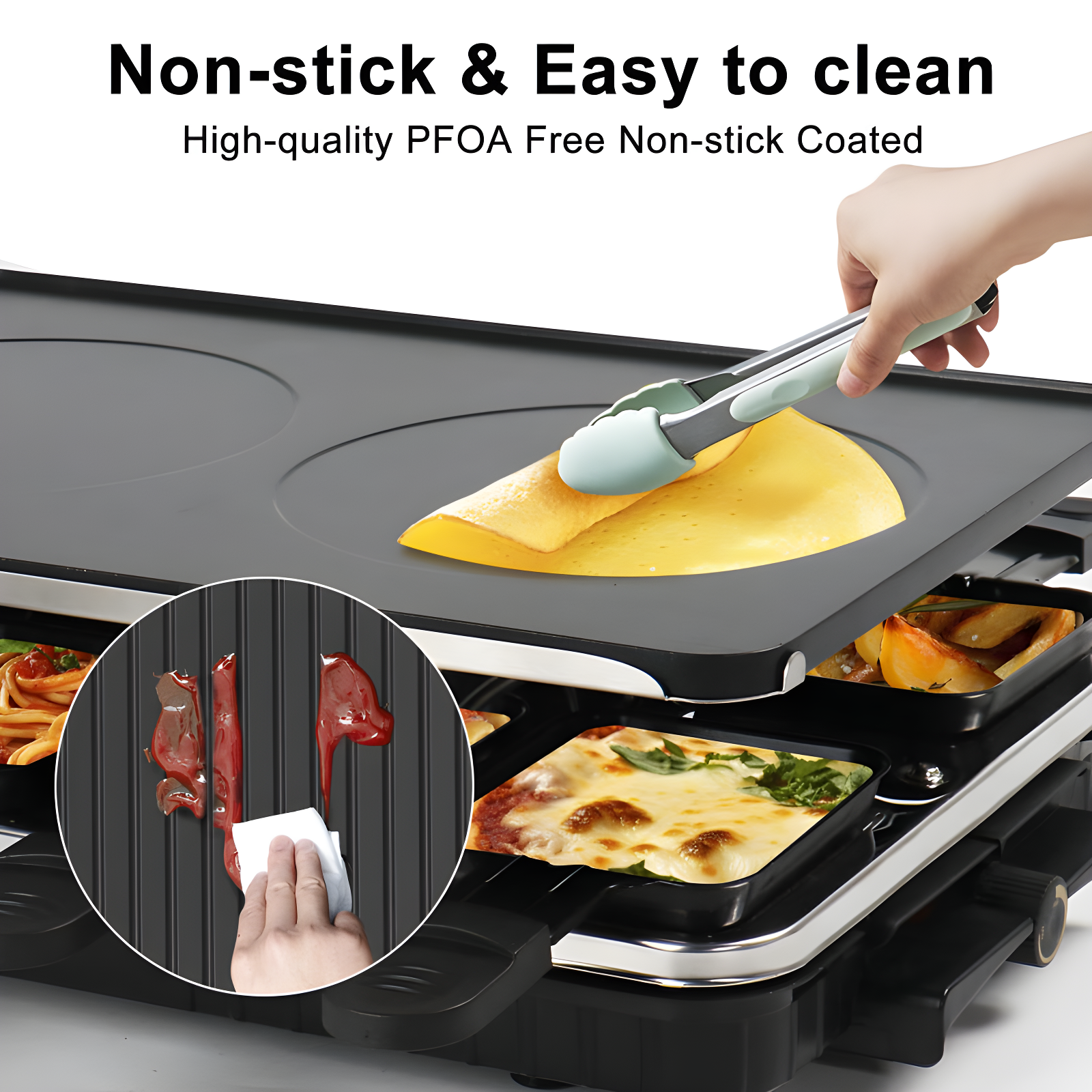 Table Grill, Indoor Grill Korean BBQ Grill Electric Griddle, 2 In 1 Electric Griddle Nonstick With 8  Cheese Pans Adjustable Temperature Control 1300W Ideal For Family And Party Fun
