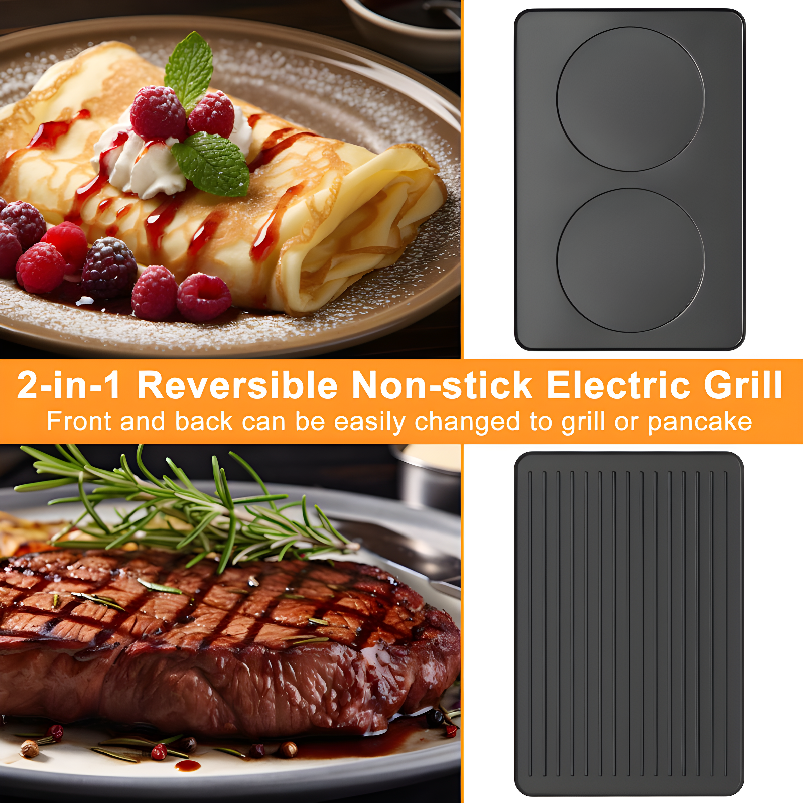 Table Grill, Indoor Grill Korean BBQ Grill Electric Griddle, 2 In 1 Electric Griddle Nonstick With 8  Cheese Pans Adjustable Temperature Control 1300W Ideal For Family And Party Fun