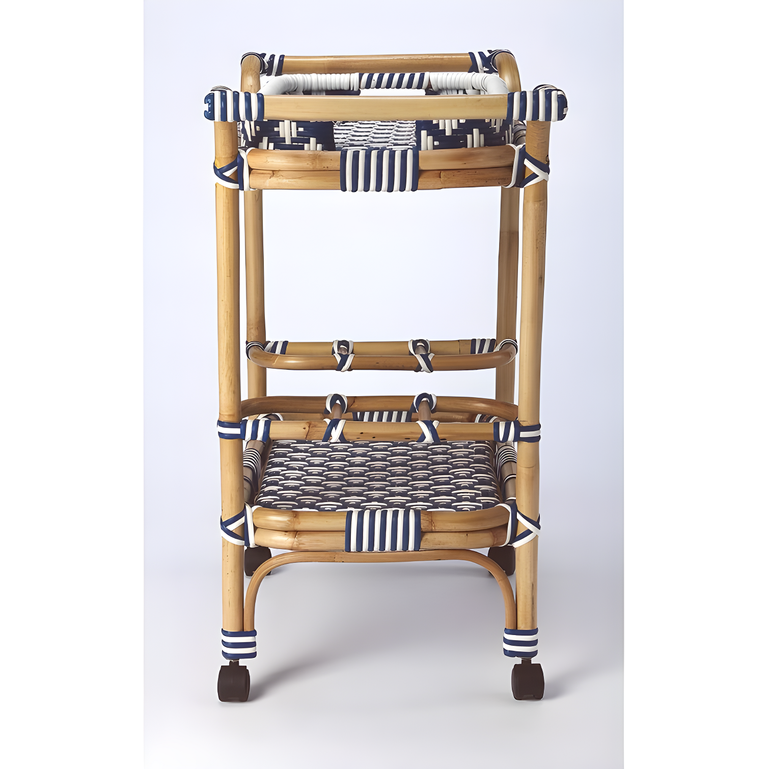Butler Specialty Selena Rattan Bar Cart In Blue And White
