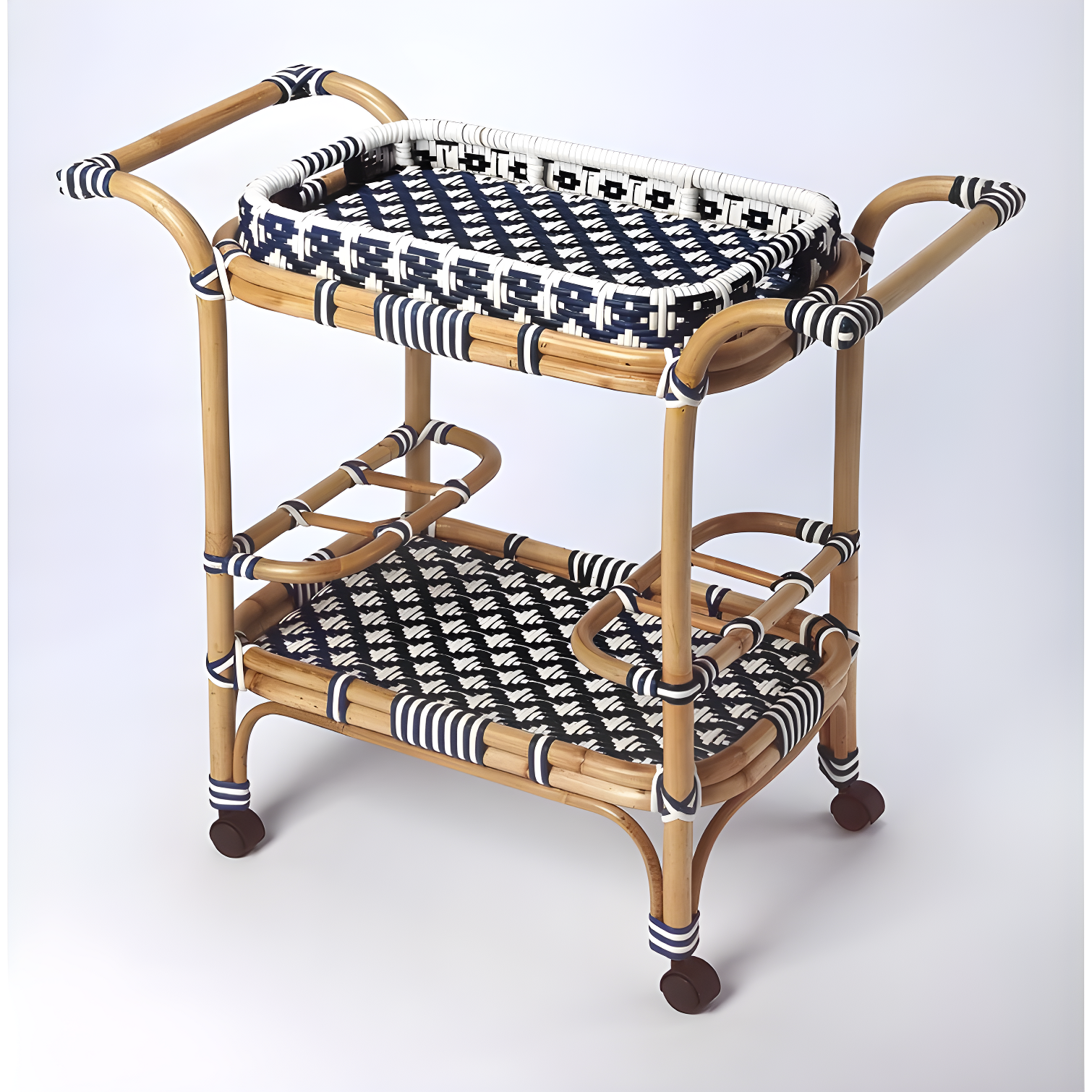 Butler Specialty Selena Rattan Bar Cart In Blue And White