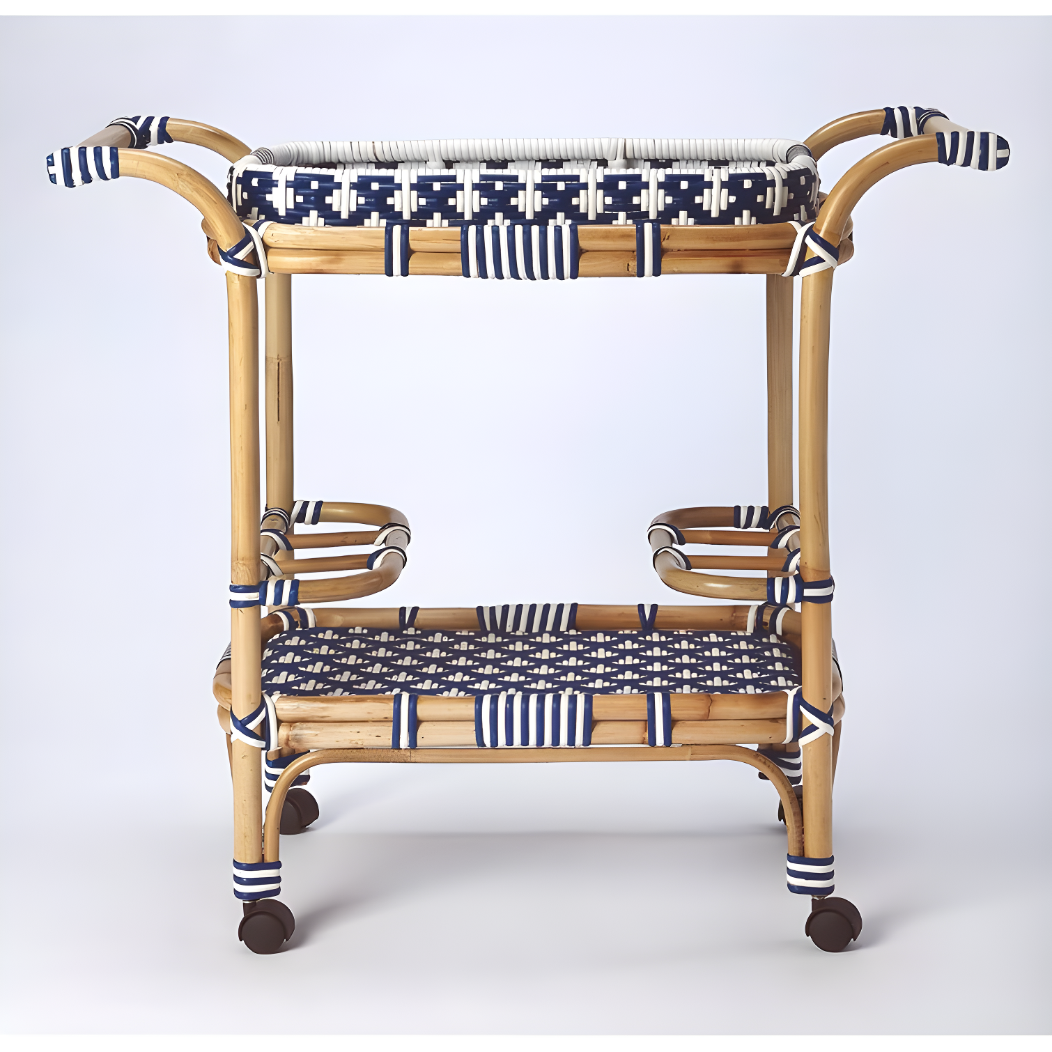 Butler Specialty Selena Rattan Bar Cart In Blue And White