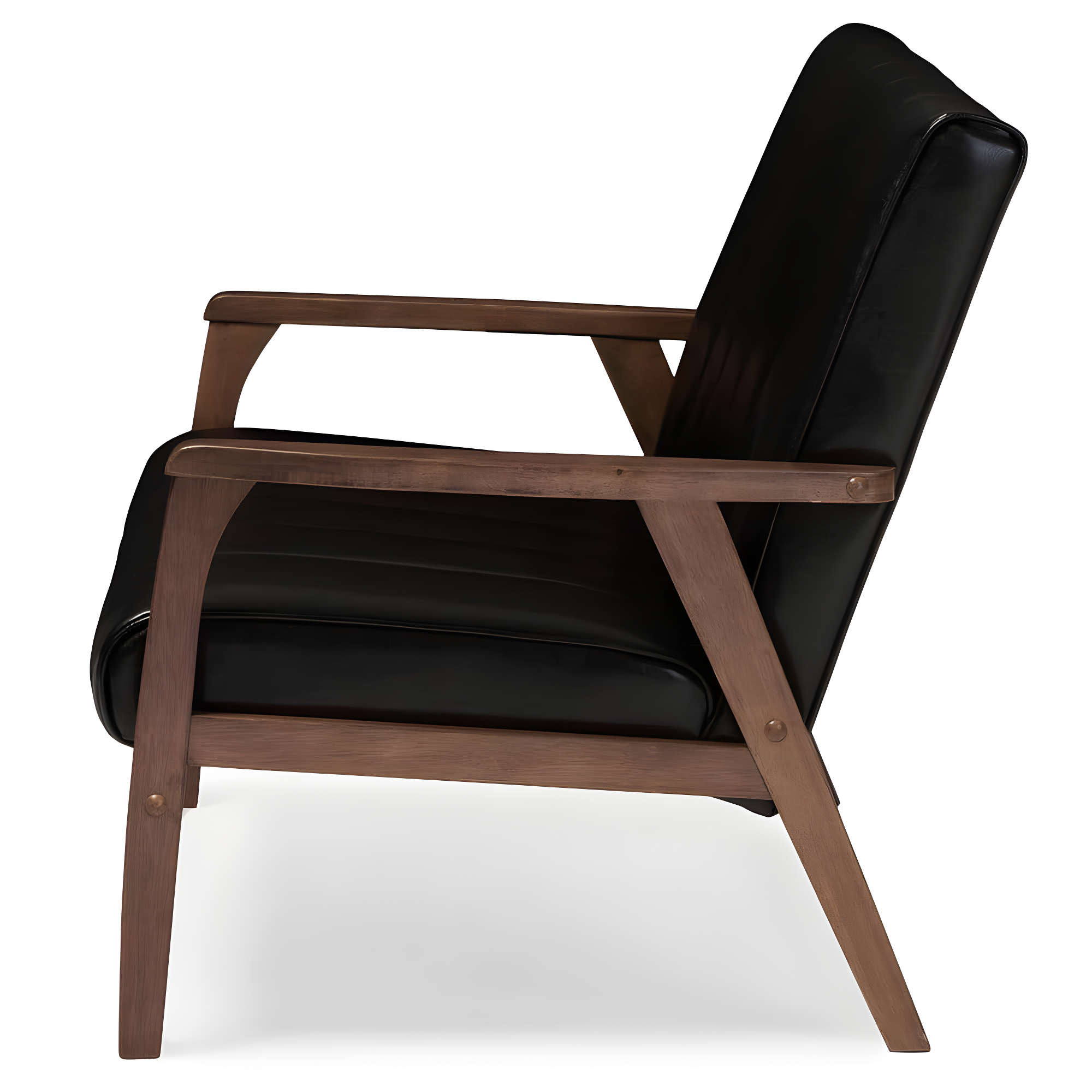 Nikko Mid-Century Modern Scandinavian Style Faux Leather Wooden 2 Seater Loveseat Dark Brown - Baxton Studio: Compact, Rubberwood Frame, Easy to Clean