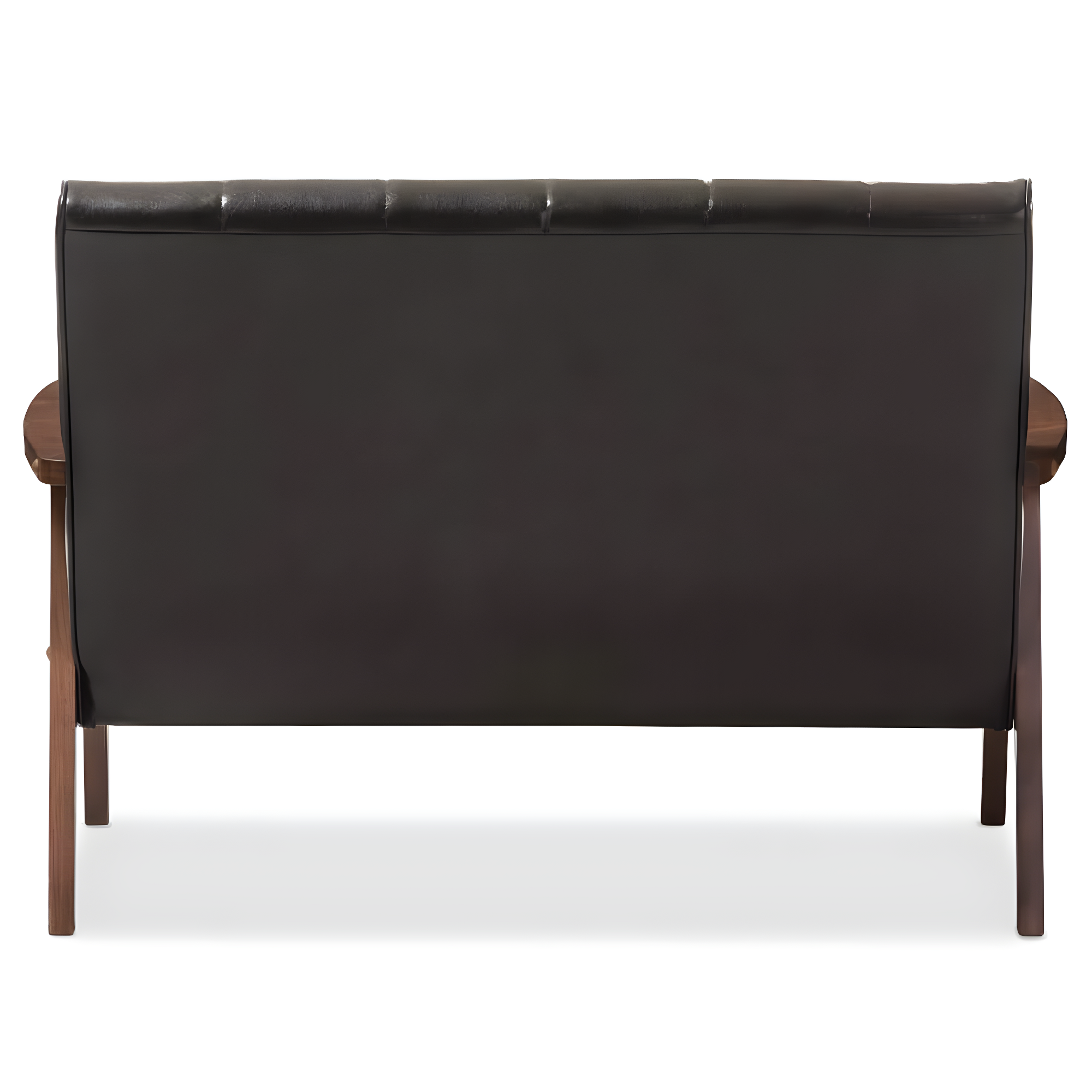 Nikko Mid-Century Modern Scandinavian Style Faux Leather Wooden 2 Seater Loveseat Dark Brown - Baxton Studio: Compact, Rubberwood Frame, Easy to Clean