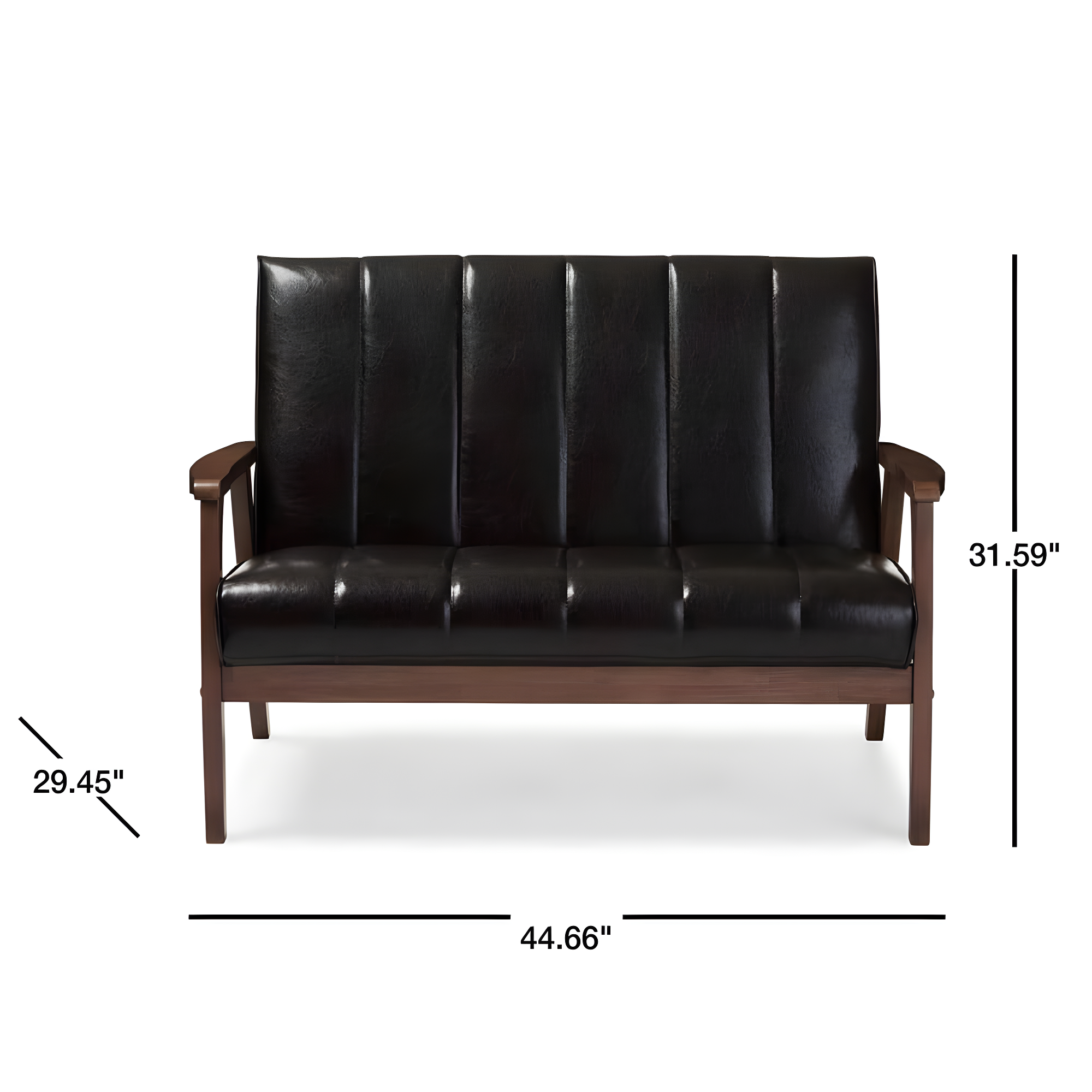 Nikko Mid-Century Modern Scandinavian Style Faux Leather Wooden 2 Seater Loveseat Dark Brown - Baxton Studio: Compact, Rubberwood Frame, Easy to Clean