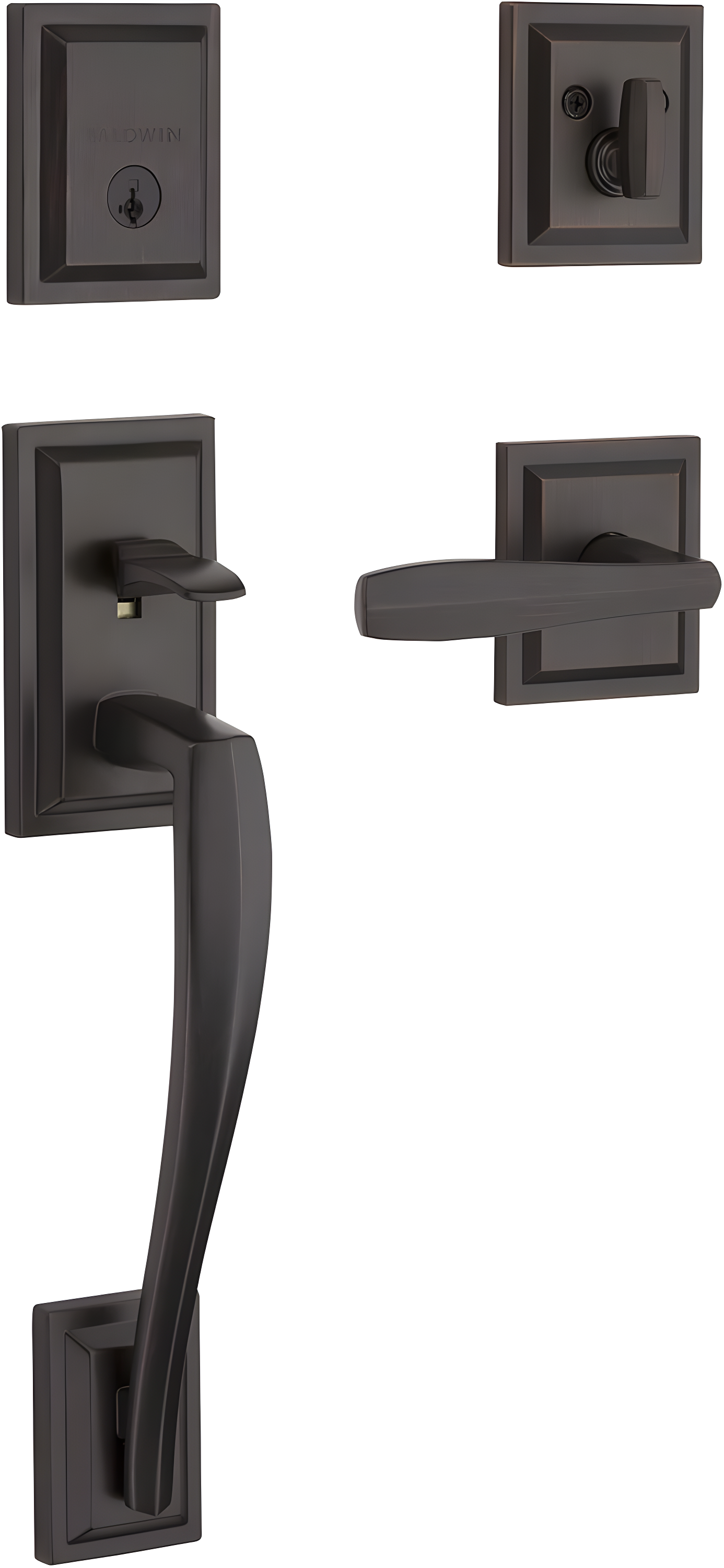 Baldwin 180TPHXTOL15SLBSMTCP Prestige Torrey Pines Handleset with Single Cylinder Deadbolt and Torrey Door Lever and Torrey Rosette