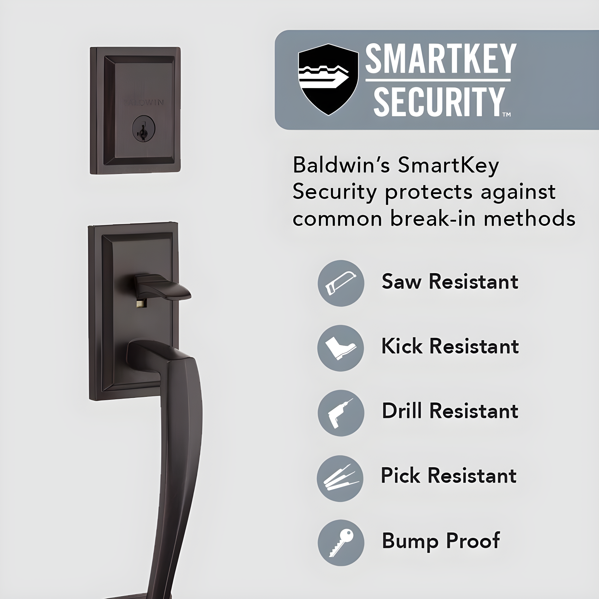 Baldwin 180TPHXTOL15SLBSMTCP Prestige Torrey Pines Handleset with Single Cylinder Deadbolt and Torrey Door Lever and Torrey Rosette