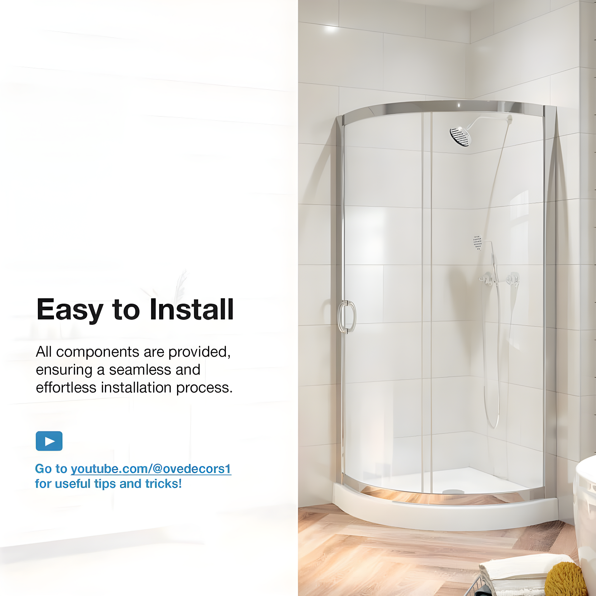 OVE Decors Breeze Premium 33 in. Framed Round Shower Kit w/ Clear Glass, Base