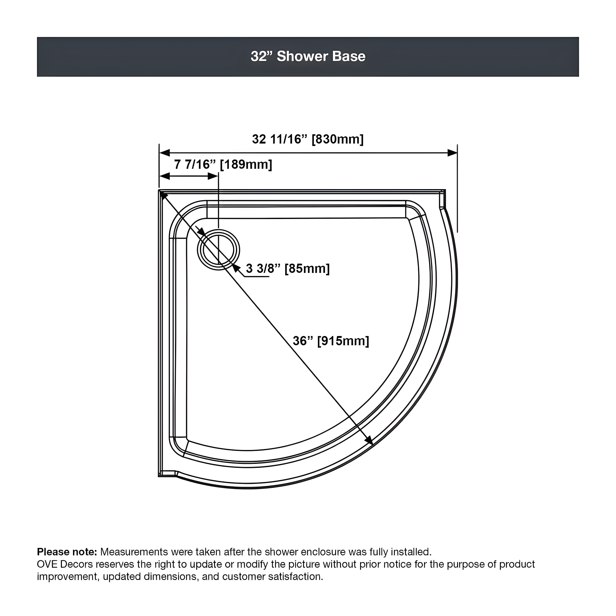 OVE Decors Breeze Premium 33 in. Framed Round Shower Kit w/ Clear Glass, Base