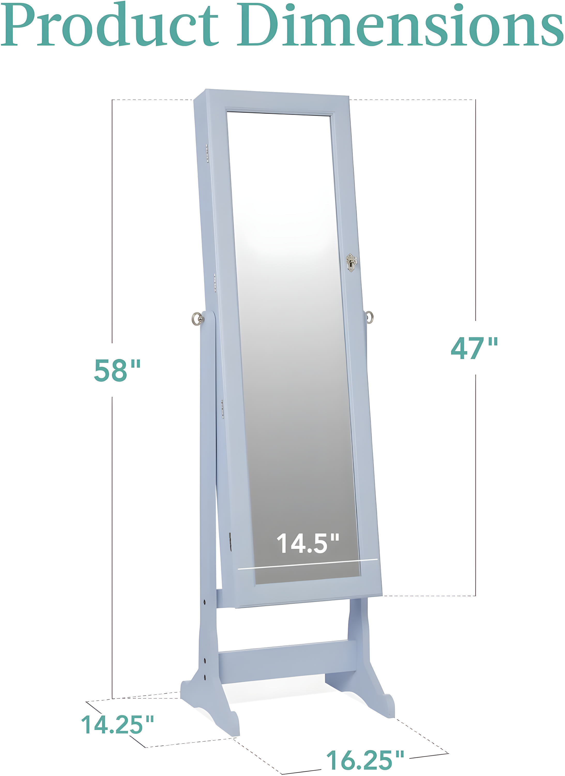 Best Choice Products Jewelry Armoire Cabinet, Full Length Mirror w/ Velvet Storage Interior, Lock - Powder Blue
