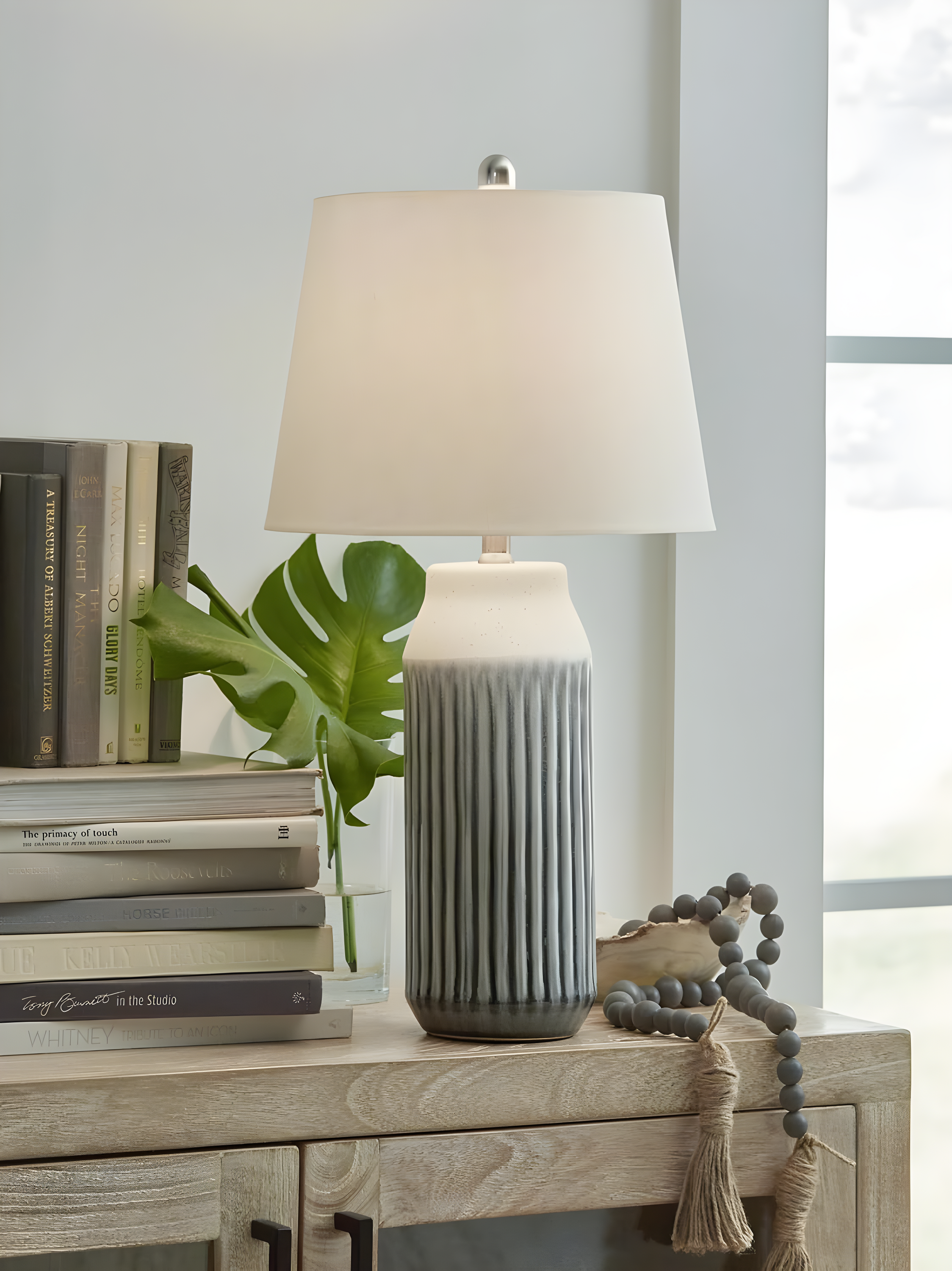 Signature Design by Ashley Afener Contemporary 25.75" Ceramic Table Lamp, Set of 2, Blue & Beige