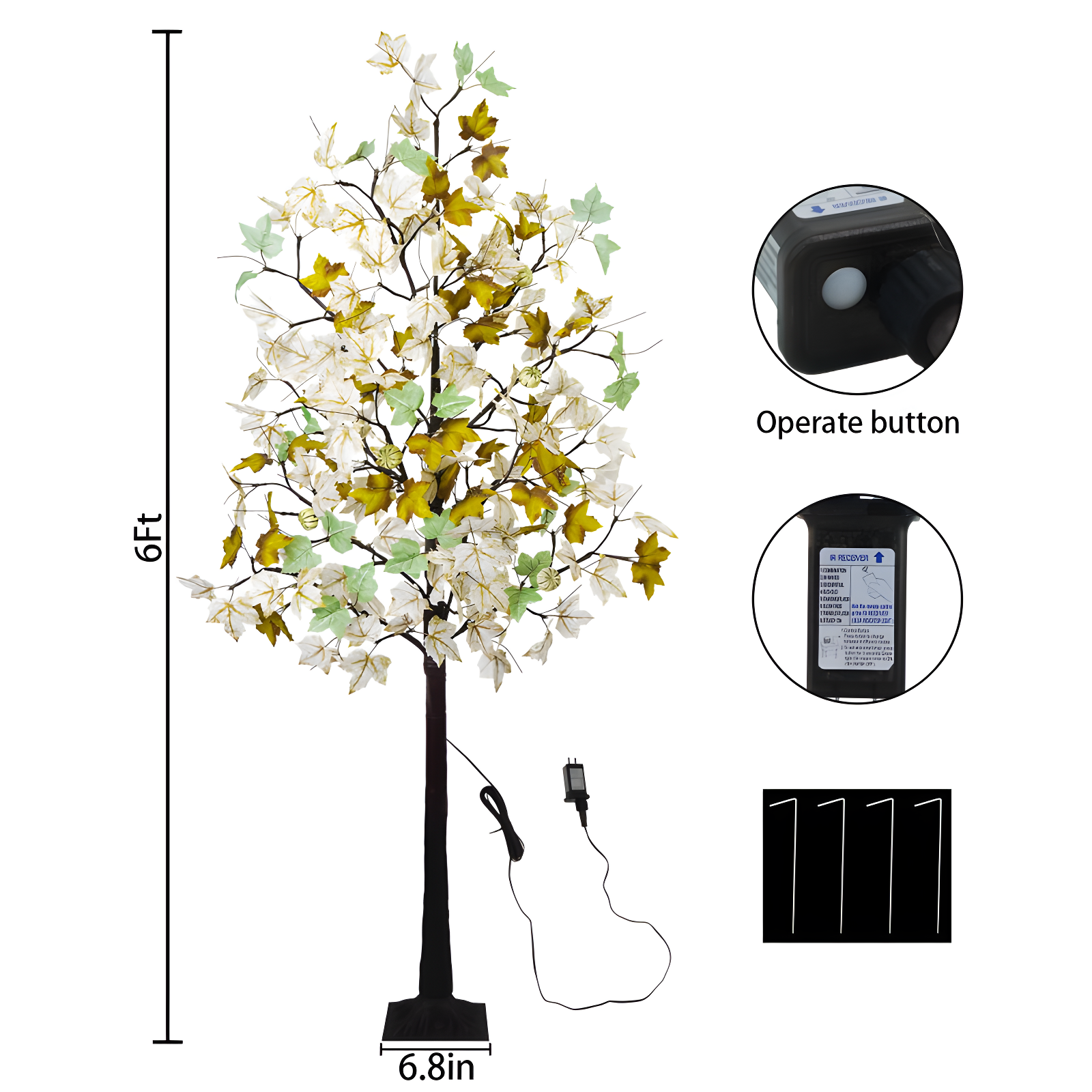 6FT Fall Light Up Tree with 96 LEDs Lights