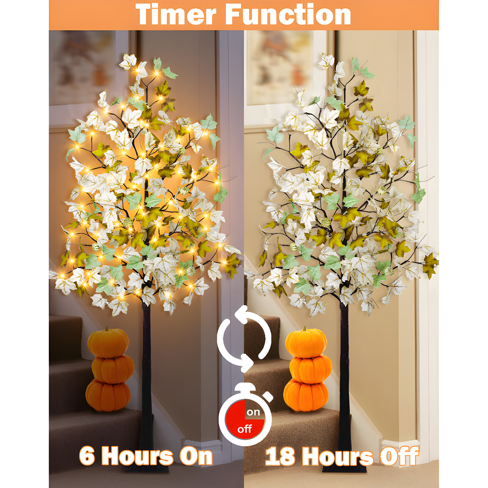 6FT Fall Light Up Tree with 96 LEDs Lights