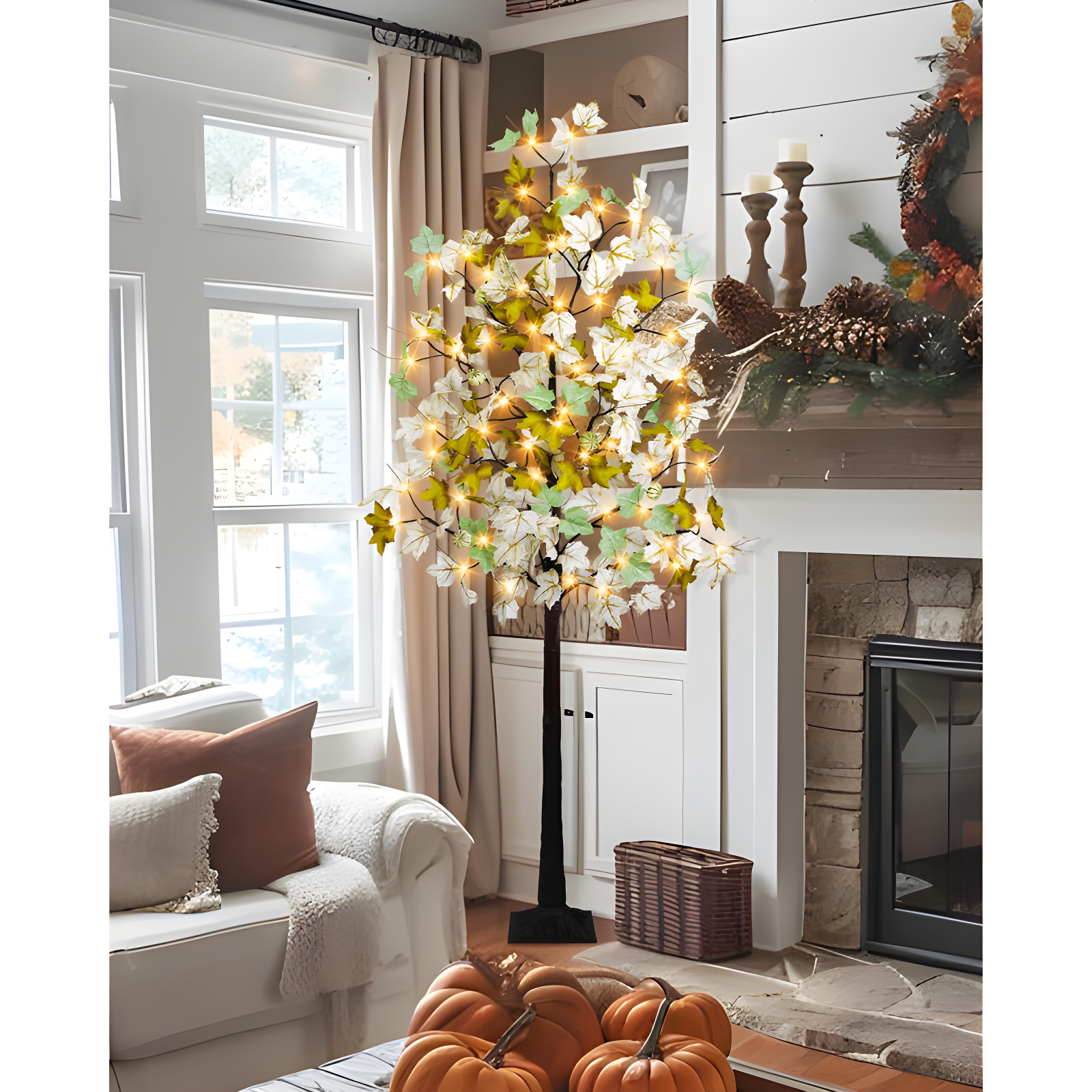 6FT Fall Light Up Tree with 96 LEDs Lights