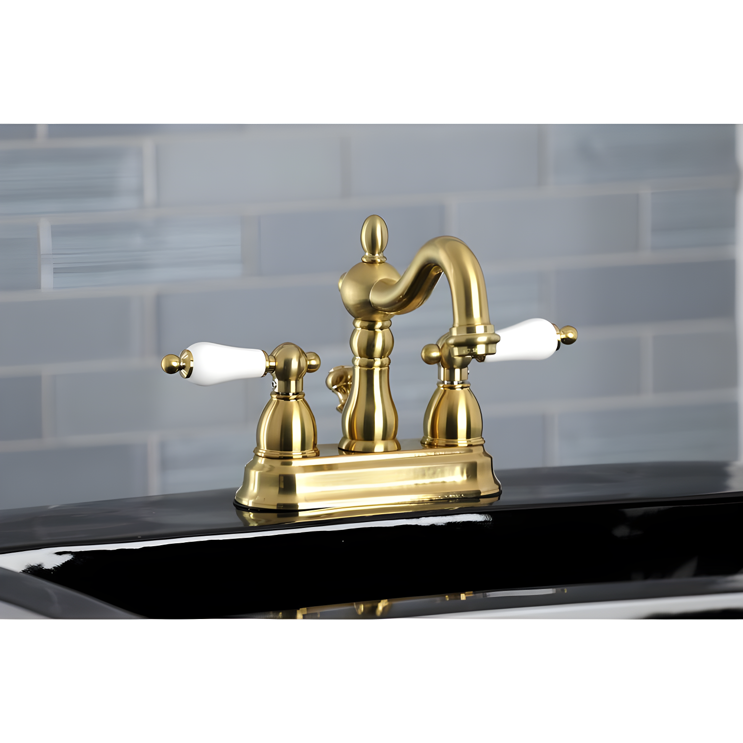 Kingston Brass Heritage Two-Handle 3-Hole Deck Mount 4" Centerset Bathroom Faucet with Plastic Pop-Up