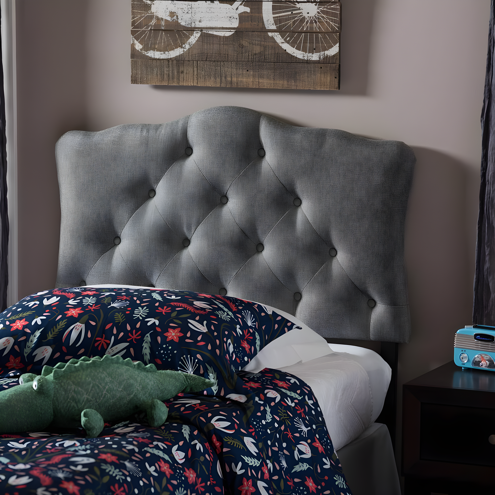 Full Rita Modern Fabric Upholstered Scalloped Headboard - Baxton Studio: Contemporary Design, Adjustable