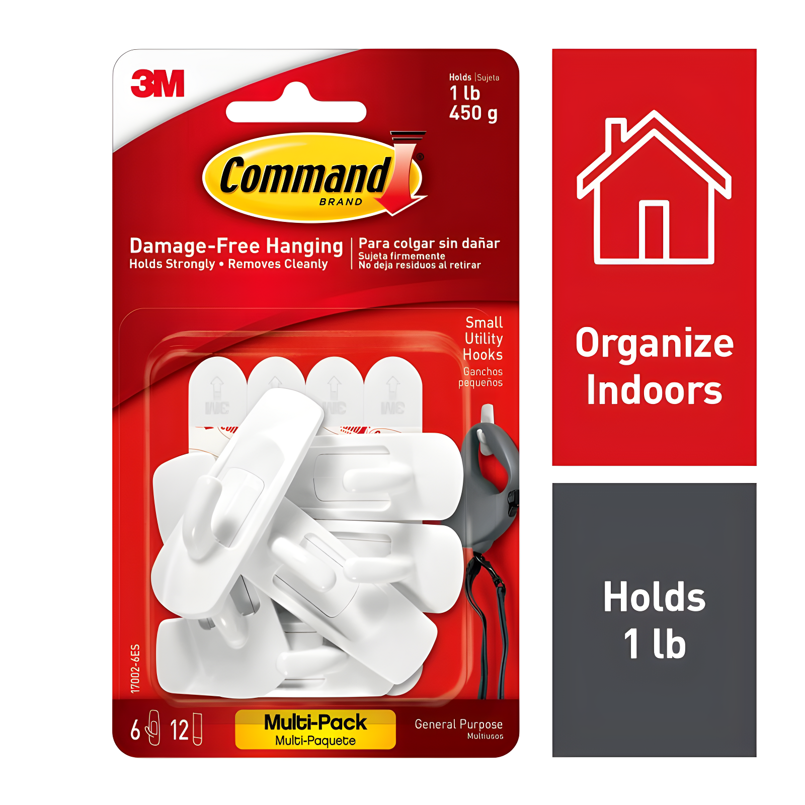 Command 6 Hooks 12 Strips Small Sized UtilityDecorative Hooks Value Pack White: Adhesive Wall Hooks, 1 lb Capacity
