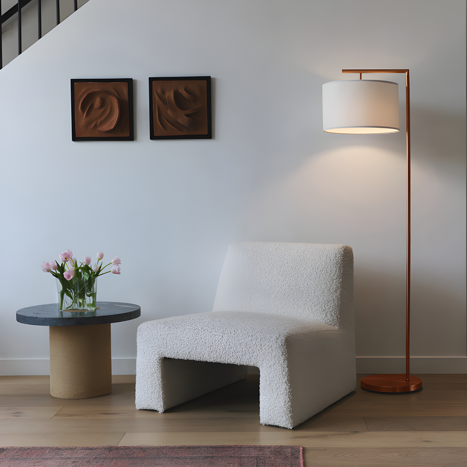 Montage Modern 60 in. Mid-Century Modern LED Floor Lamp with Fabric Drum Shade