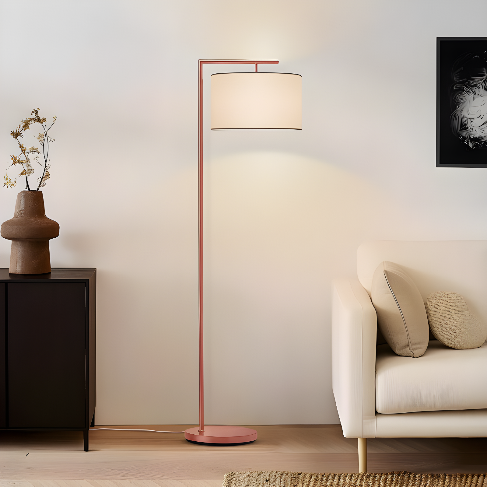 Montage Modern 60 in. Mid-Century Modern LED Floor Lamp with Fabric Drum Shade