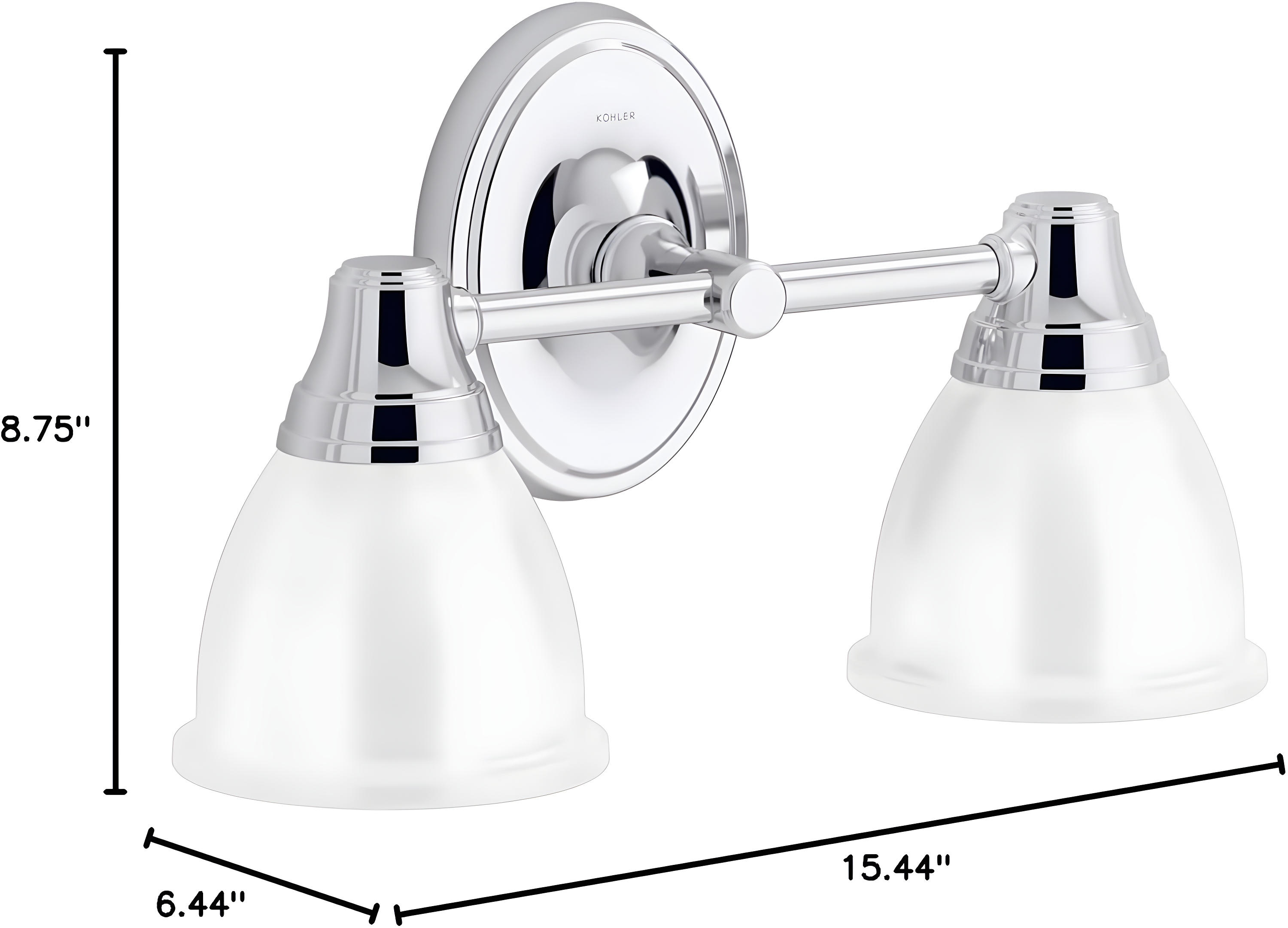 Forte 2 Light Indoor Bathroom Vanity Light Fixture, Position Facing Up or Down, UL Listed