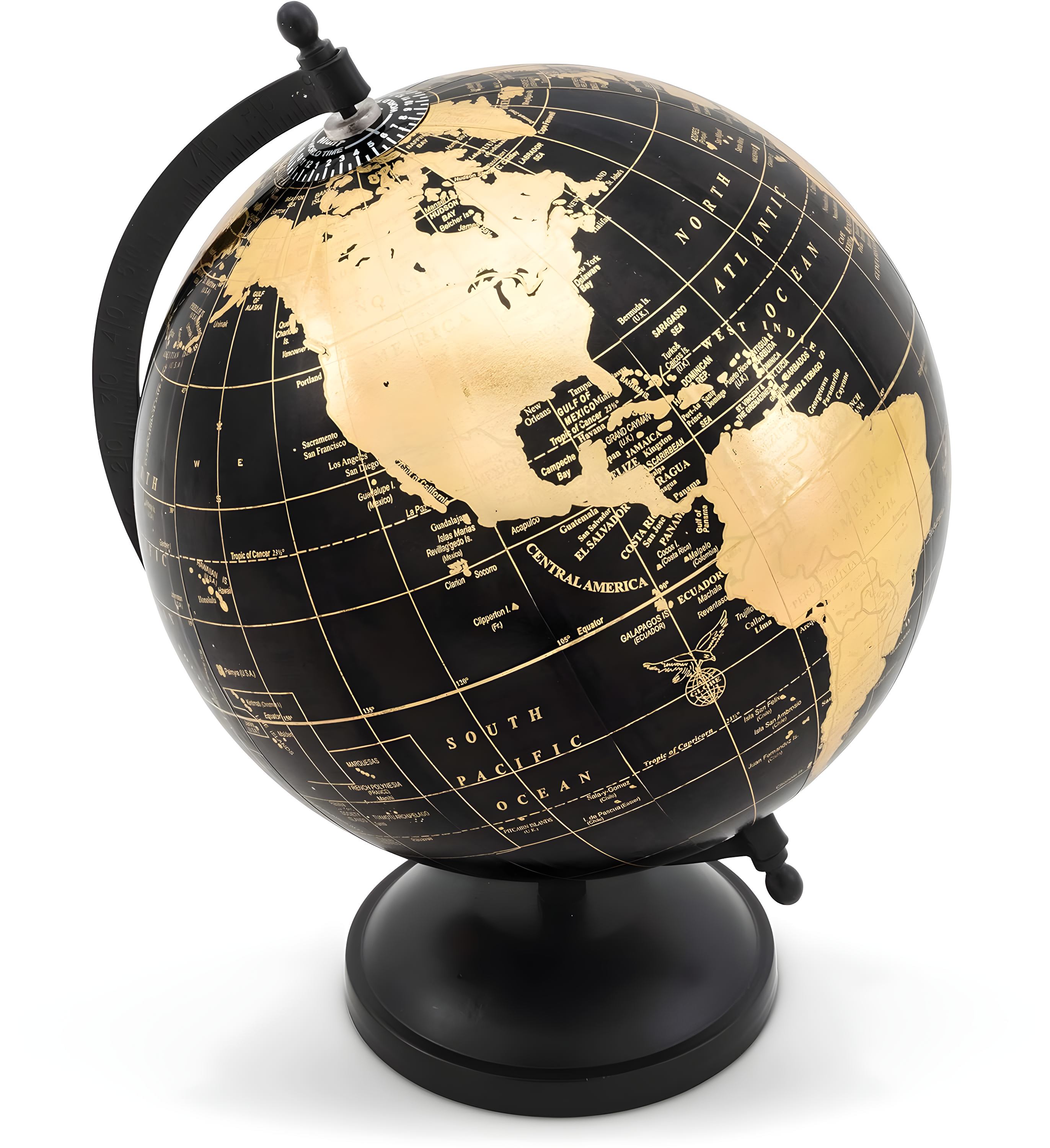 Abbott Collection 57-LATITUDE-10 Globe on Stand-Blk/Gold-11 H, 11 inches high, Black/gold
