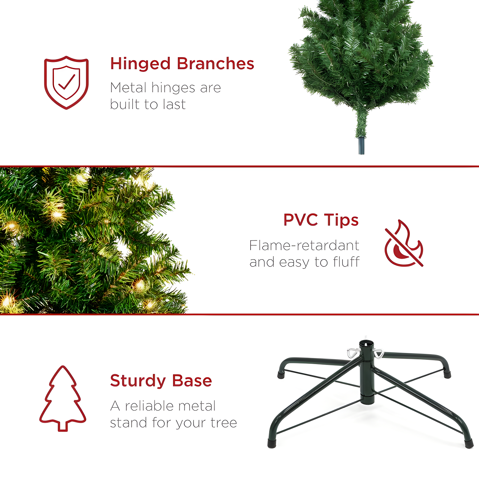 Best Choice Products 6ft Pre-Lit Premium Hinged Artificial Christmas Pine Tree w/ 1,000 Tips, 250 Lights, Metal Base