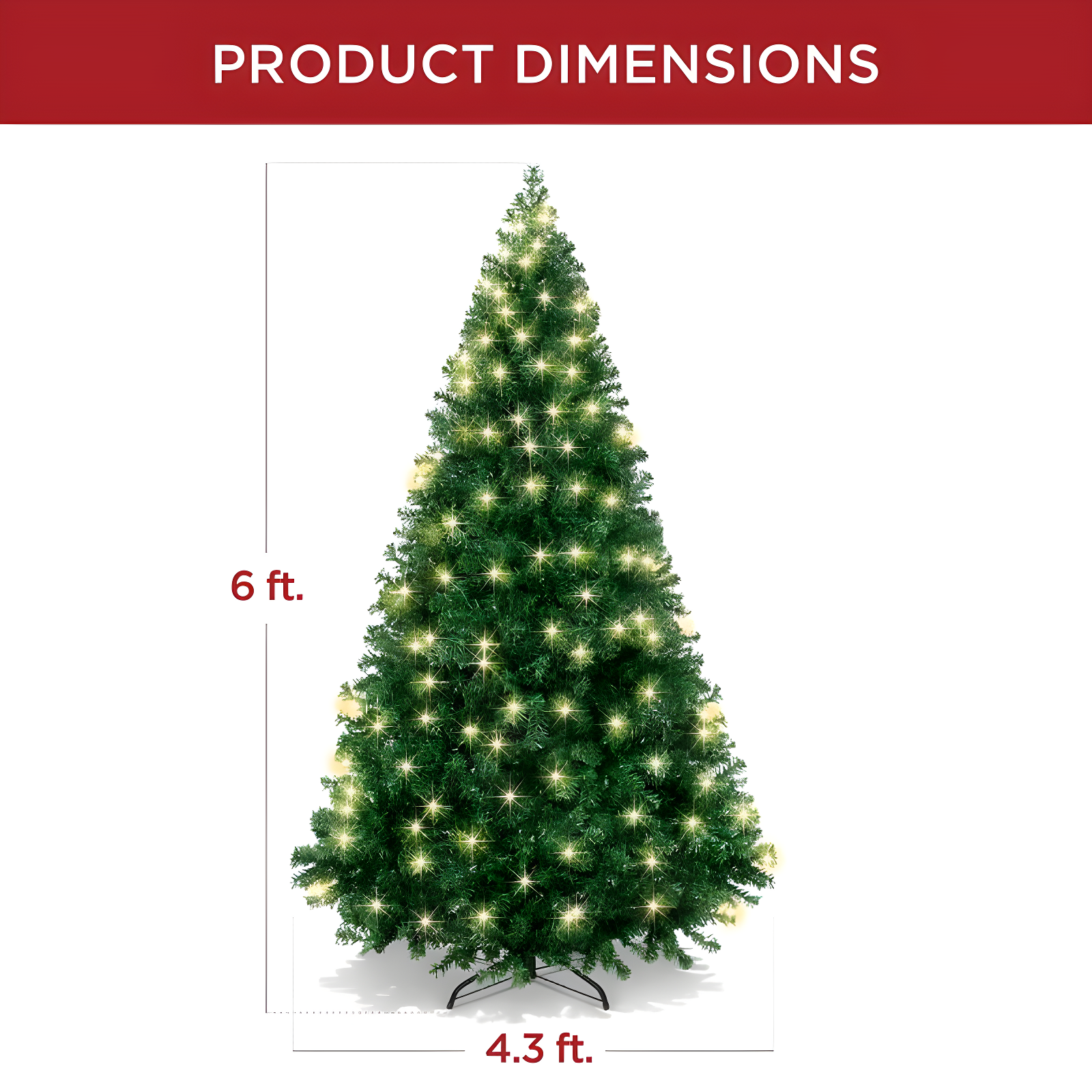 Best Choice Products 6ft Pre-Lit Premium Hinged Artificial Christmas Pine Tree w/ 1,000 Tips, 250 Lights, Metal Base